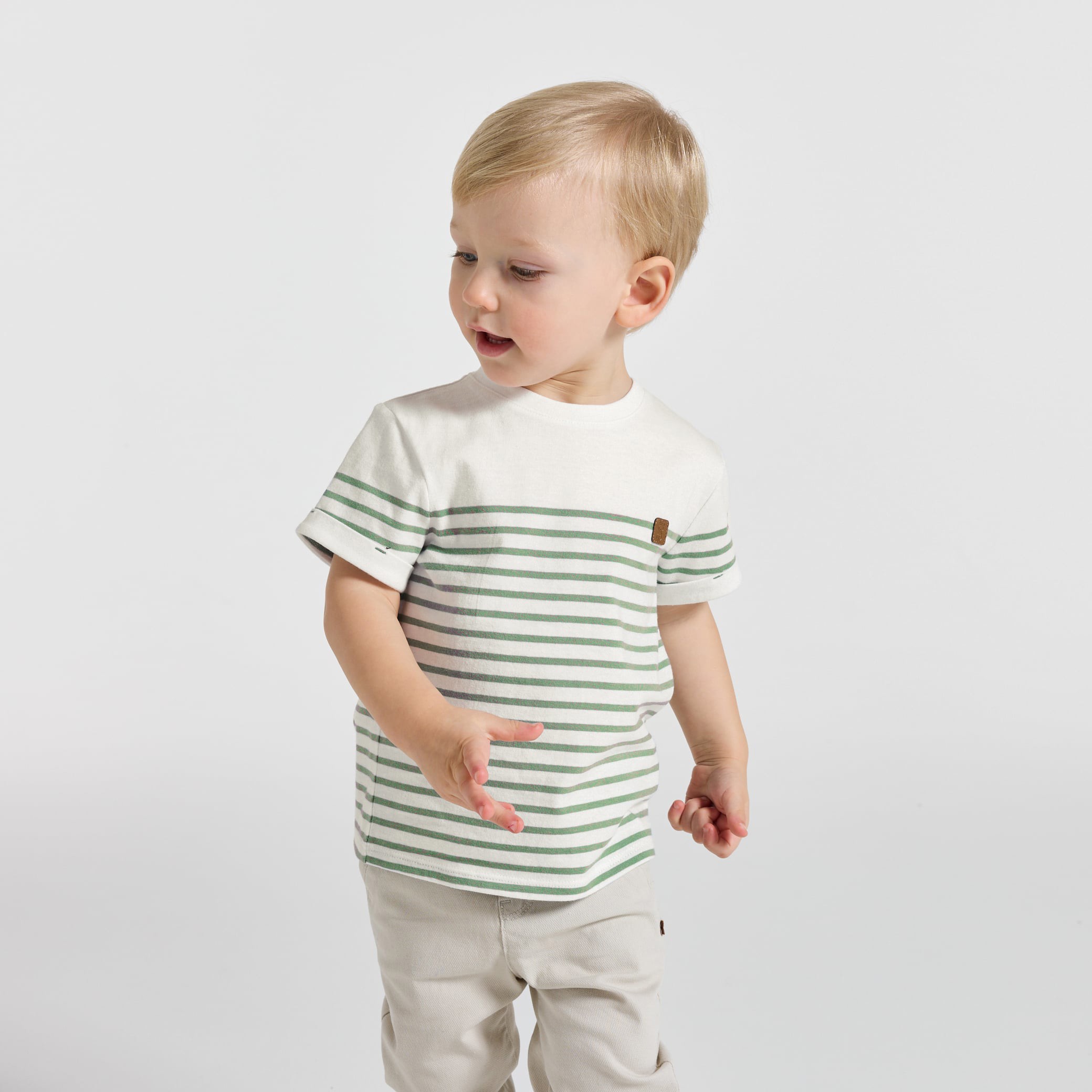 T-shirt rayé marinière bleu marine bébé garçon - Vert olivier
