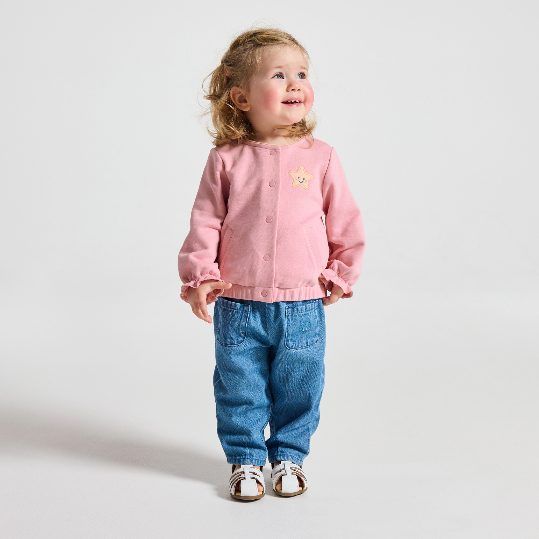 Sweat en molleton bleu bébé fille - Rose passé