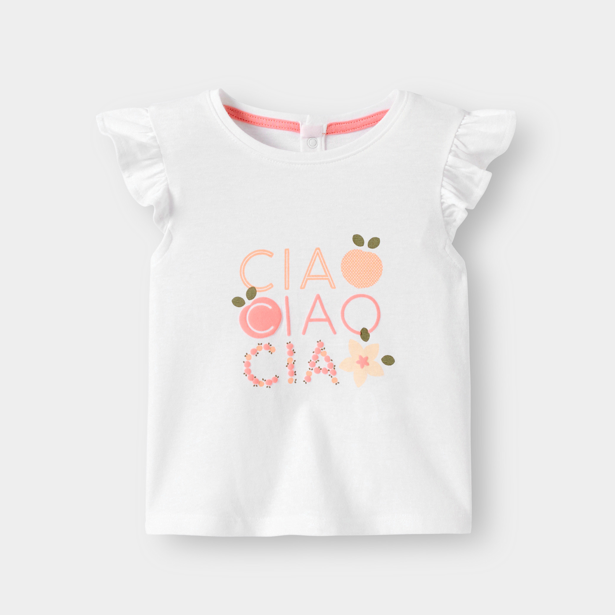 T-shirt blanc à message "soleil" bébé fille - Rose