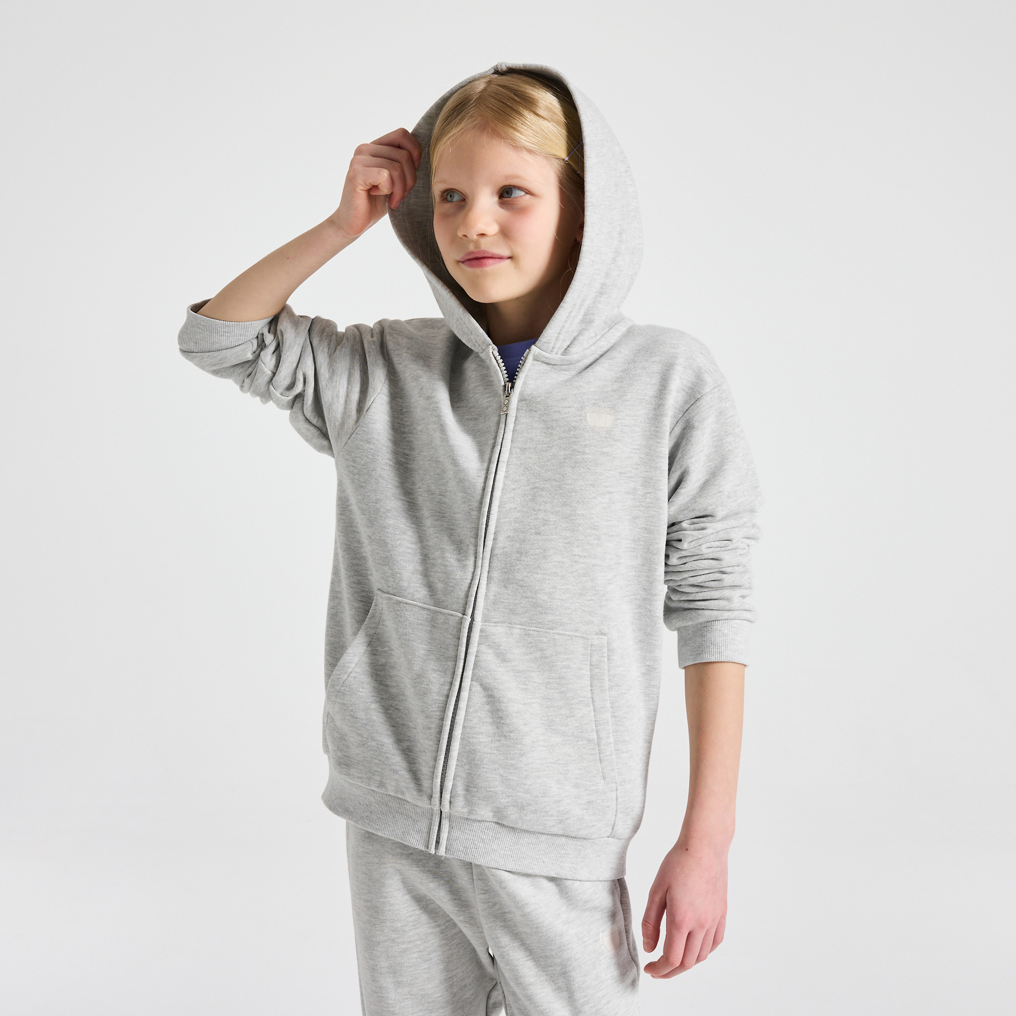 Sweat-shirt rose à capuche Fille - Gris Raton