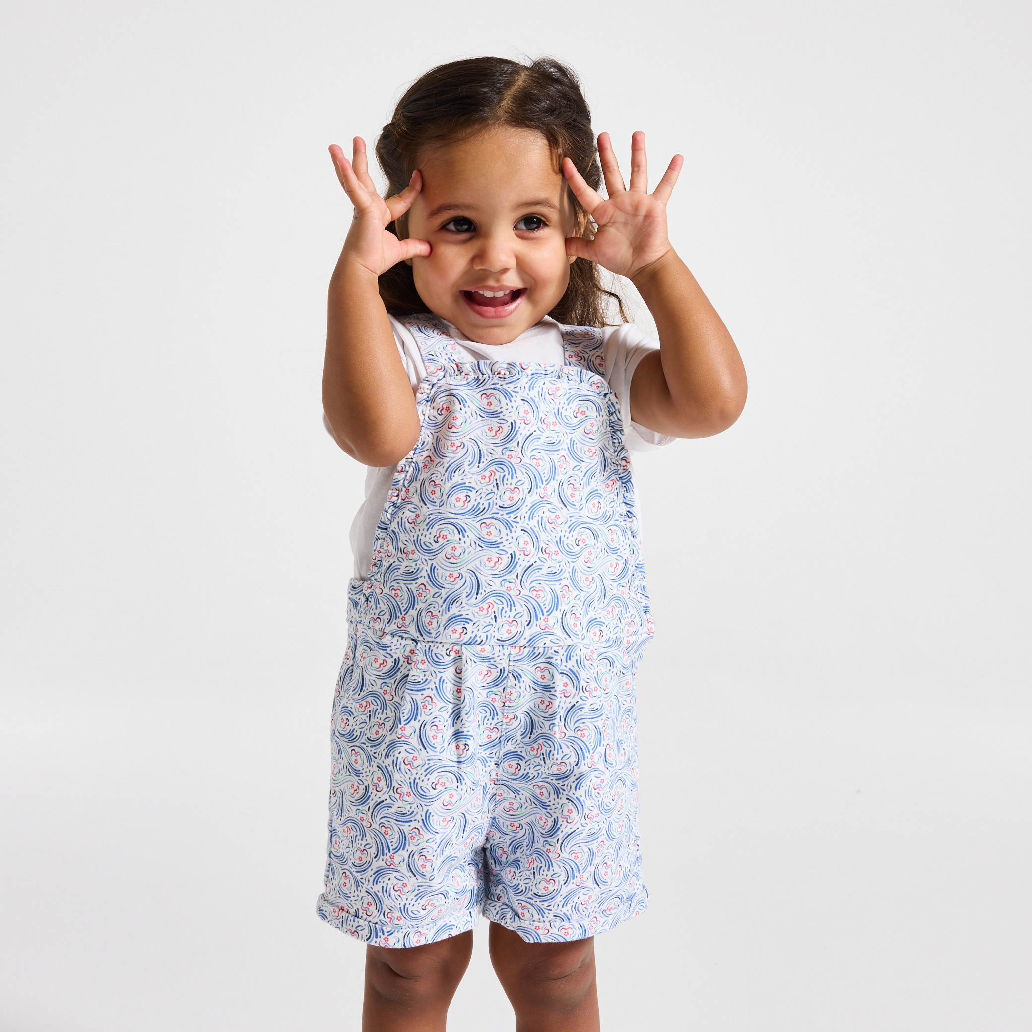 Salopette courte et t-shirt bleu bébé fille - Imprimé bleu