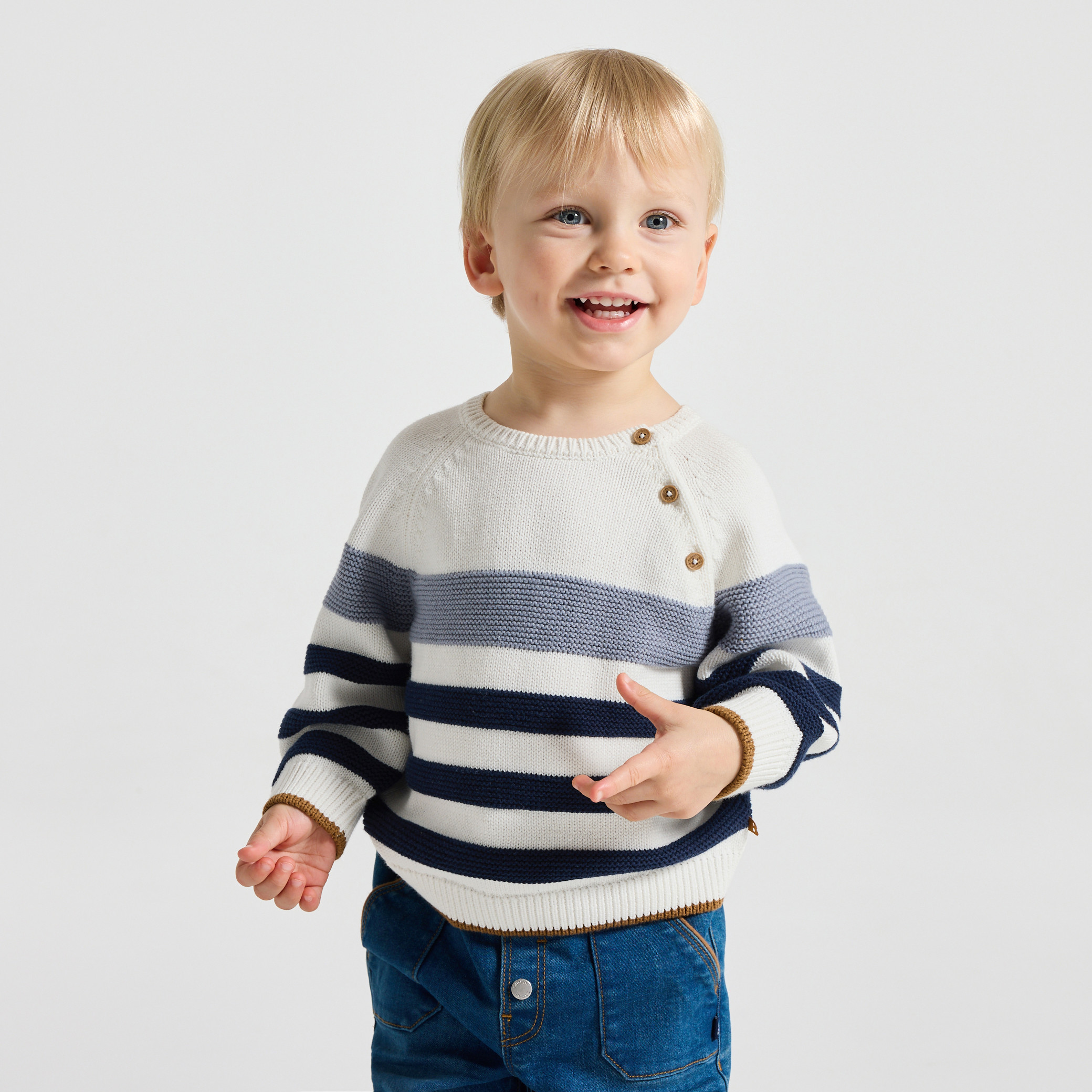 Pull maille tricot rayé vert bébé garçon - Rayures bleu