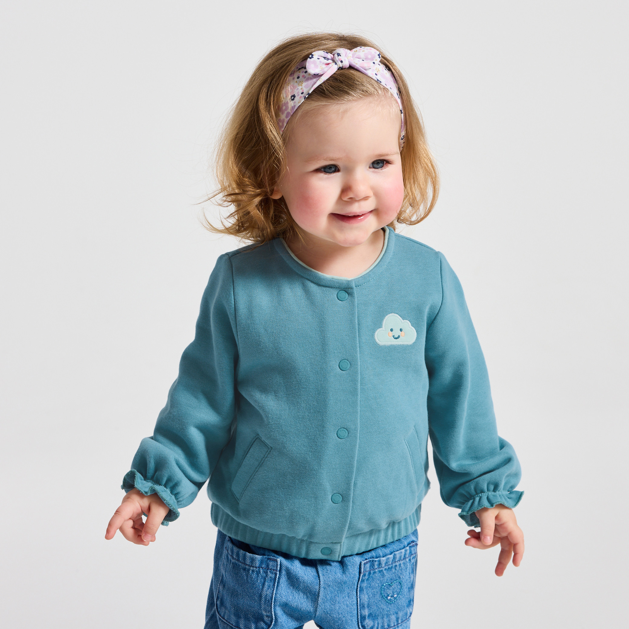 Sweat en molleton bleu bébé fille - Bleu Mineral
