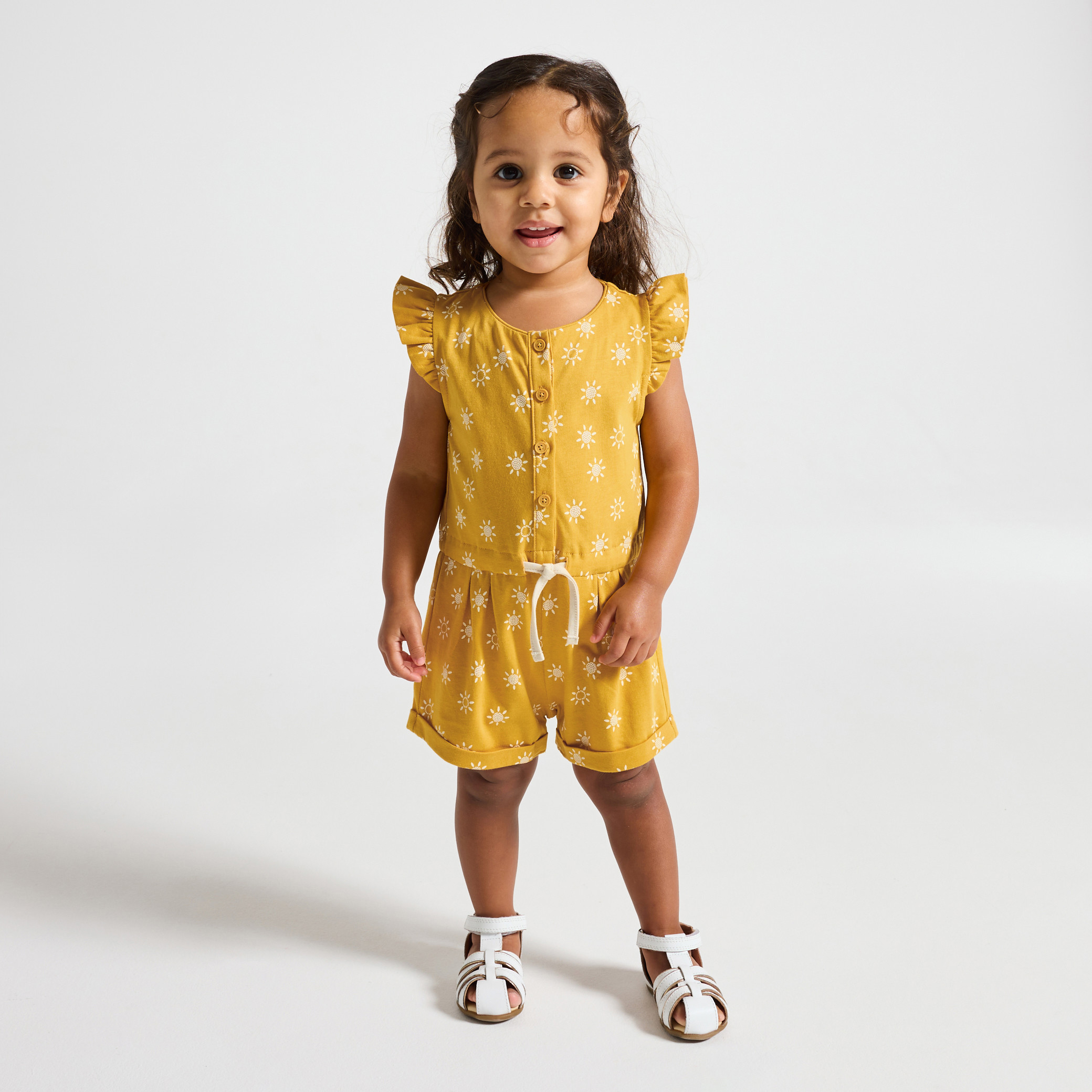 Combishort jaune fleuri fille - Imprimé jaune