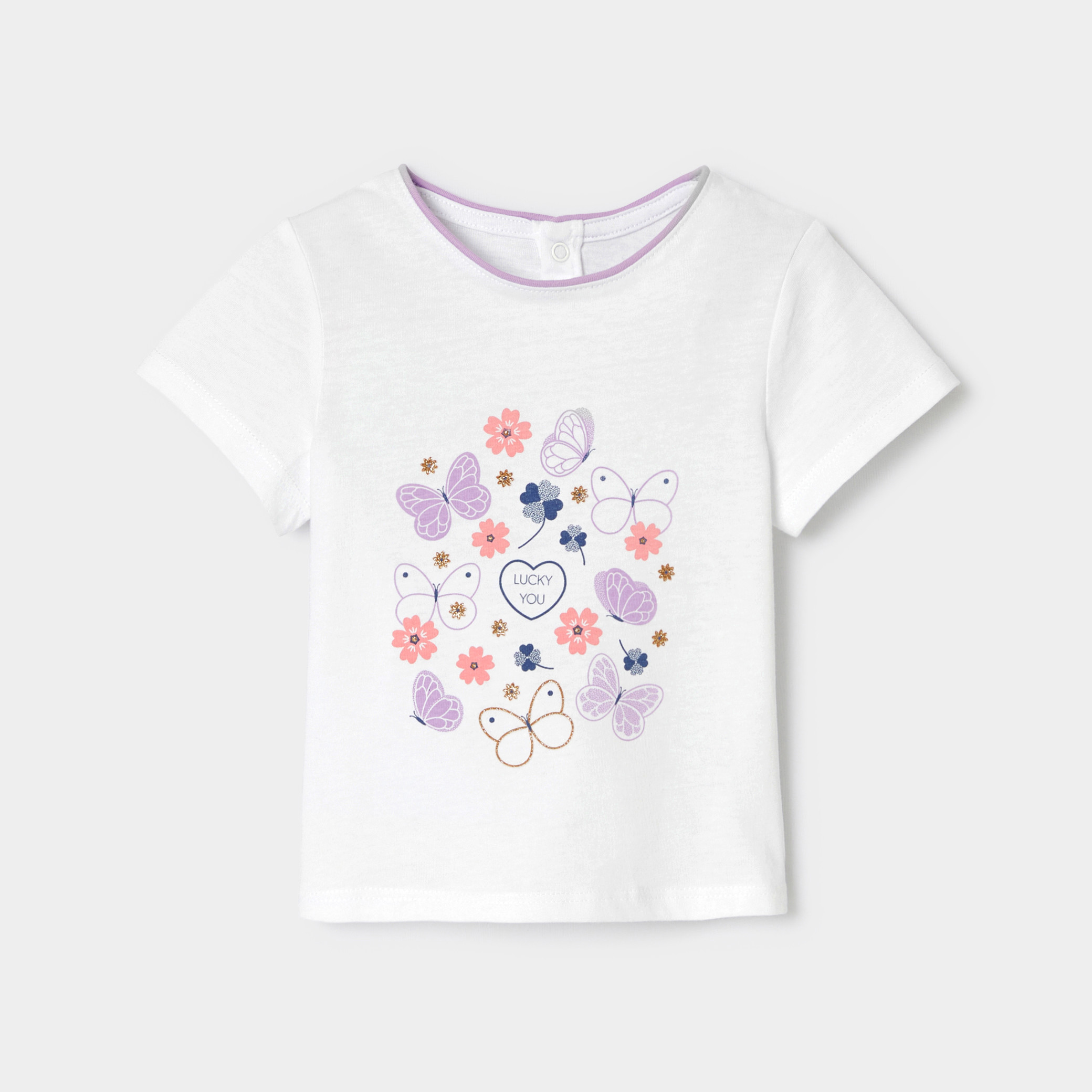T-shirt blanc motif coloré bébé fille - Violet Iris