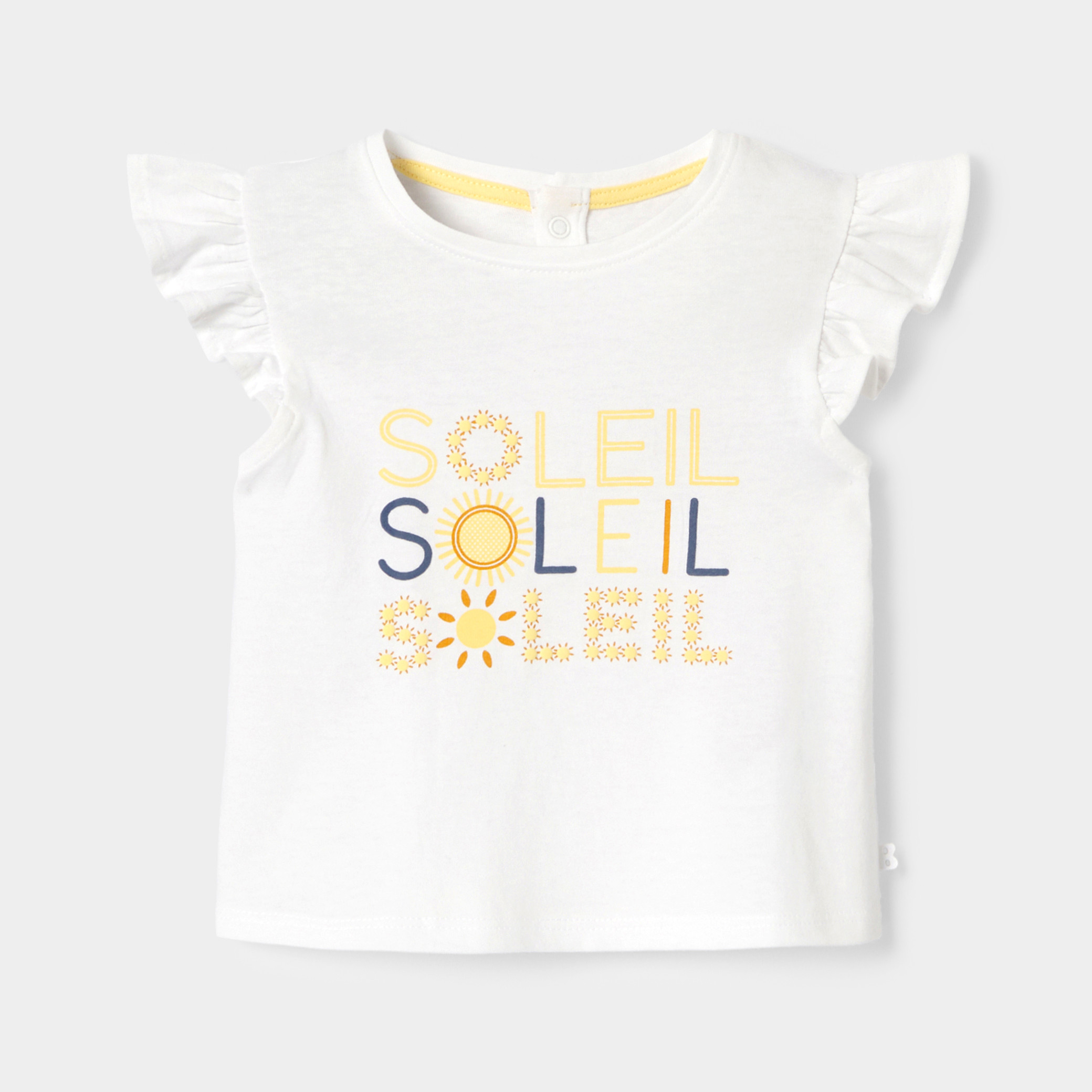 T-shirt blanc à message "soleil" bébé fille - Jaune