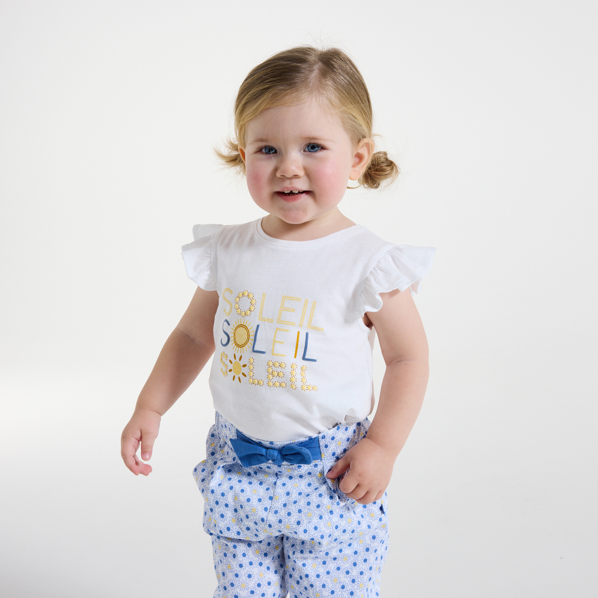 T-shirt blanc à message "soleil" bébé fille - Jaune