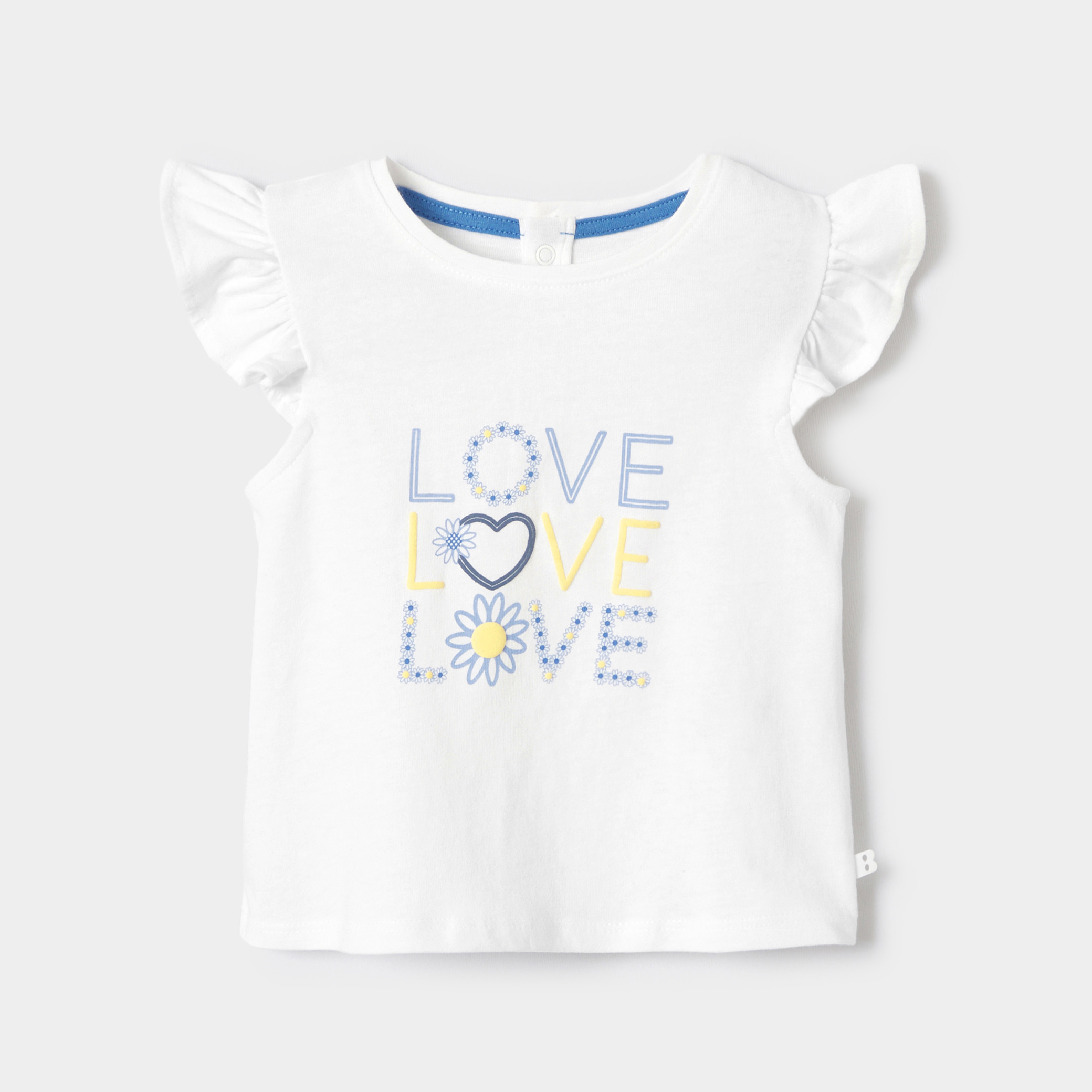 T-shirt blanc à message "soleil" bébé fille - Bleu
