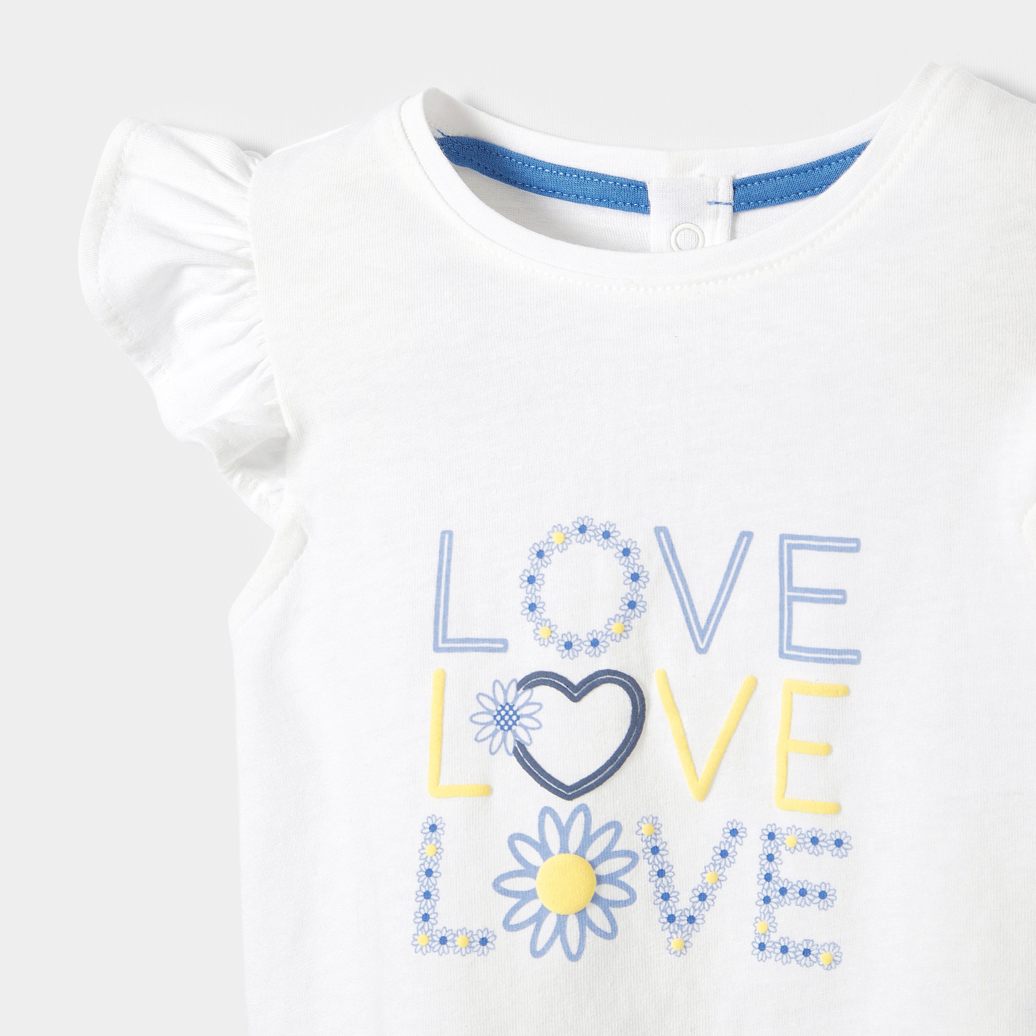 T-shirt blanc à message "soleil" bébé fille - Bleu