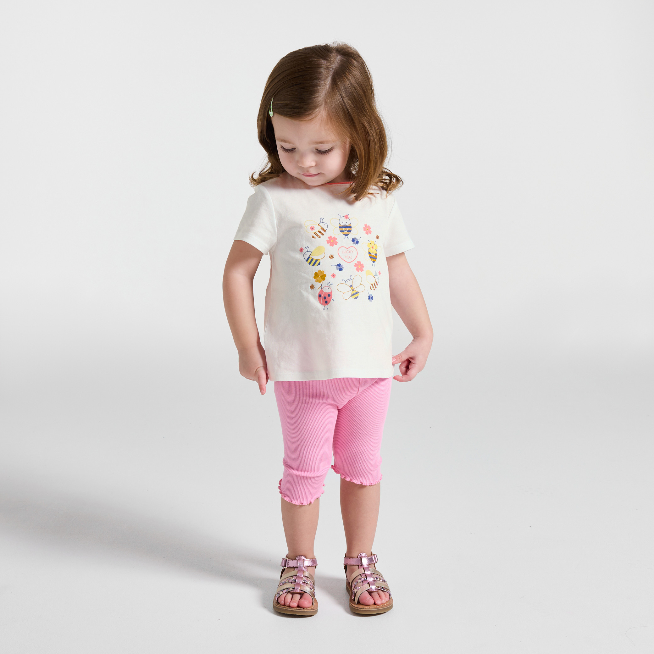 T-shirt blanc motif coloré bébé fille - Jaune