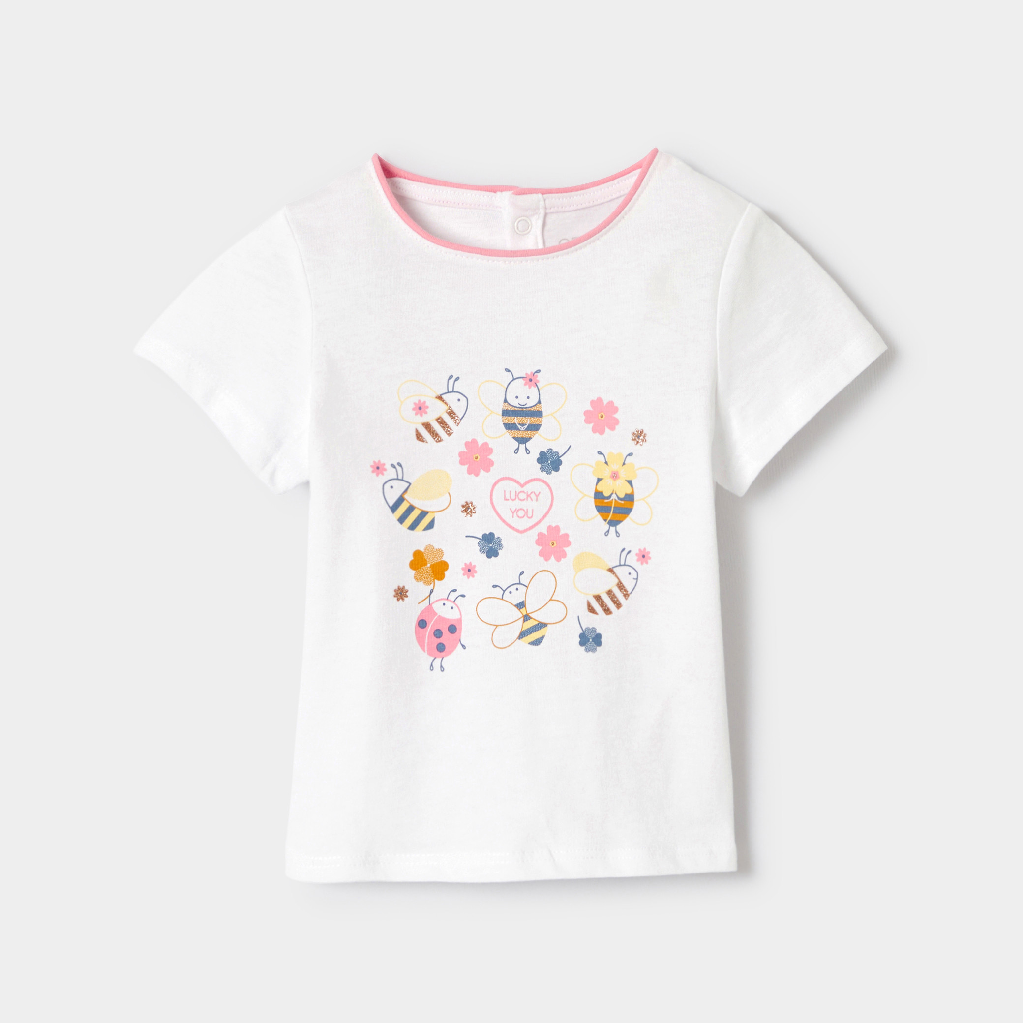 T-shirt blanc motif coloré bébé fille - Jaune