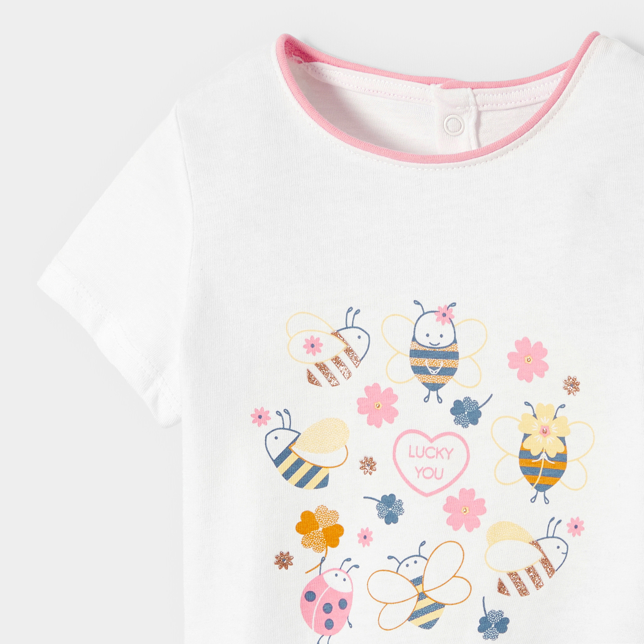 T-shirt blanc motif coloré bébé fille - Jaune