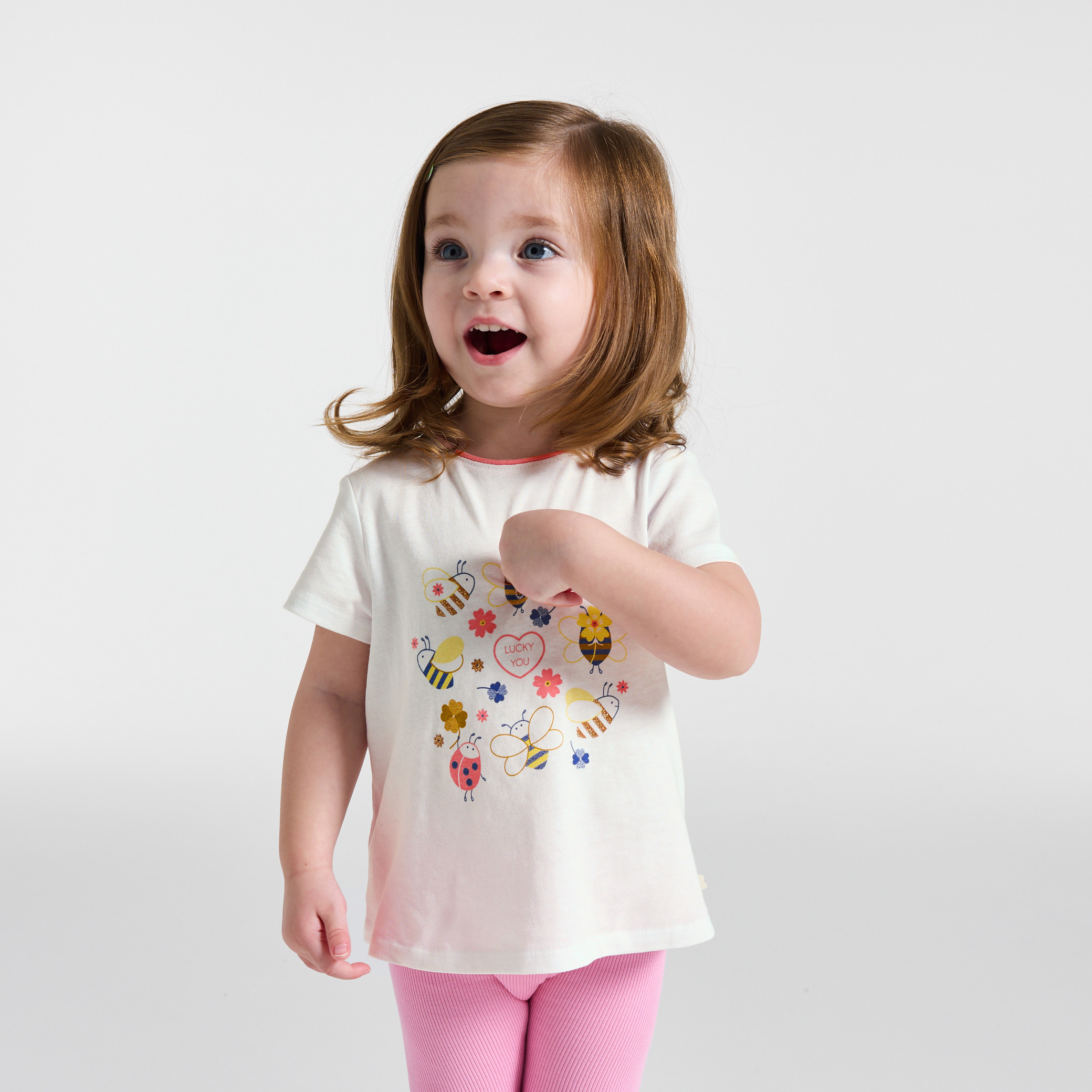 T-shirt blanc motif coloré bébé fille - Jaune
