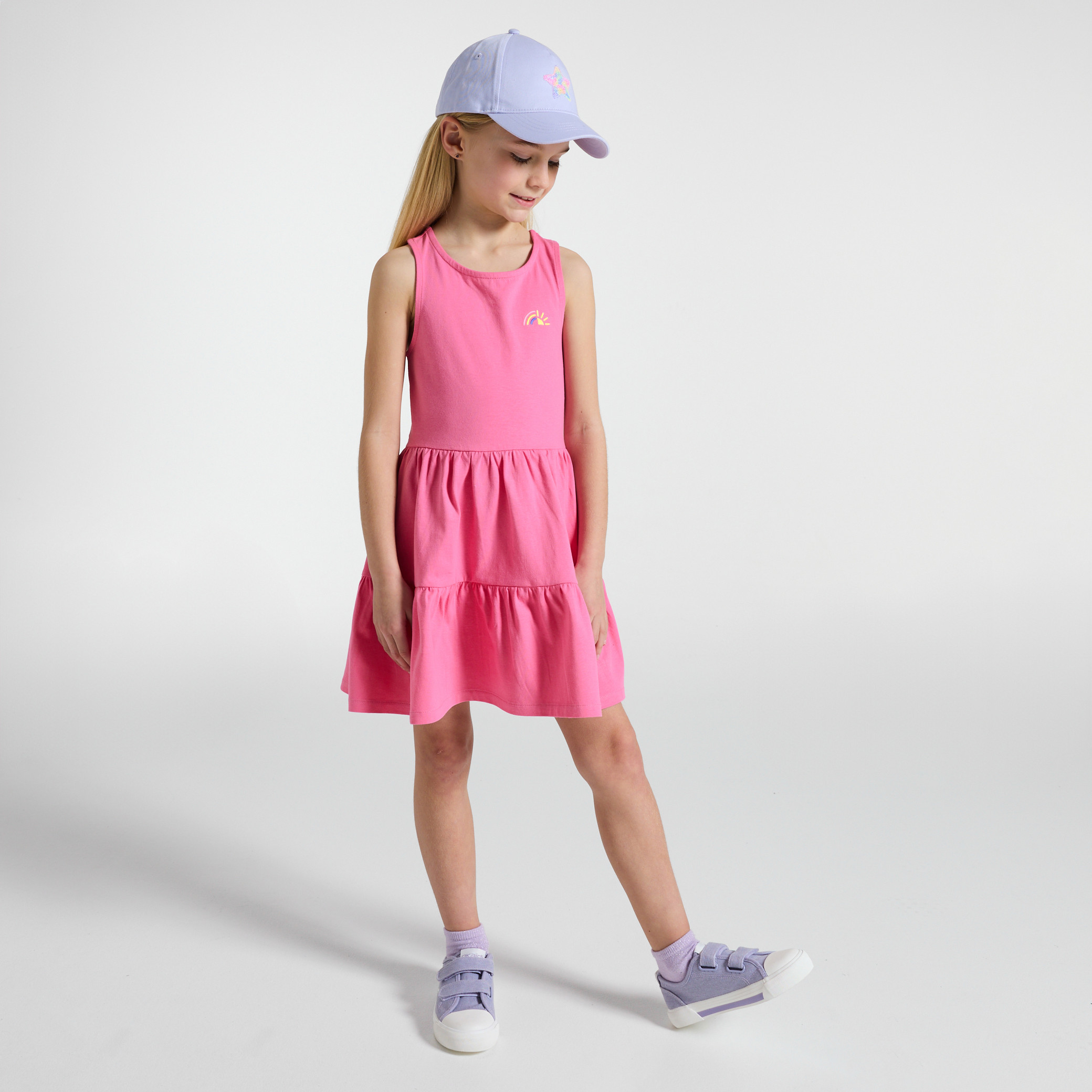 Robe rose sans manches fille - Rose malabar