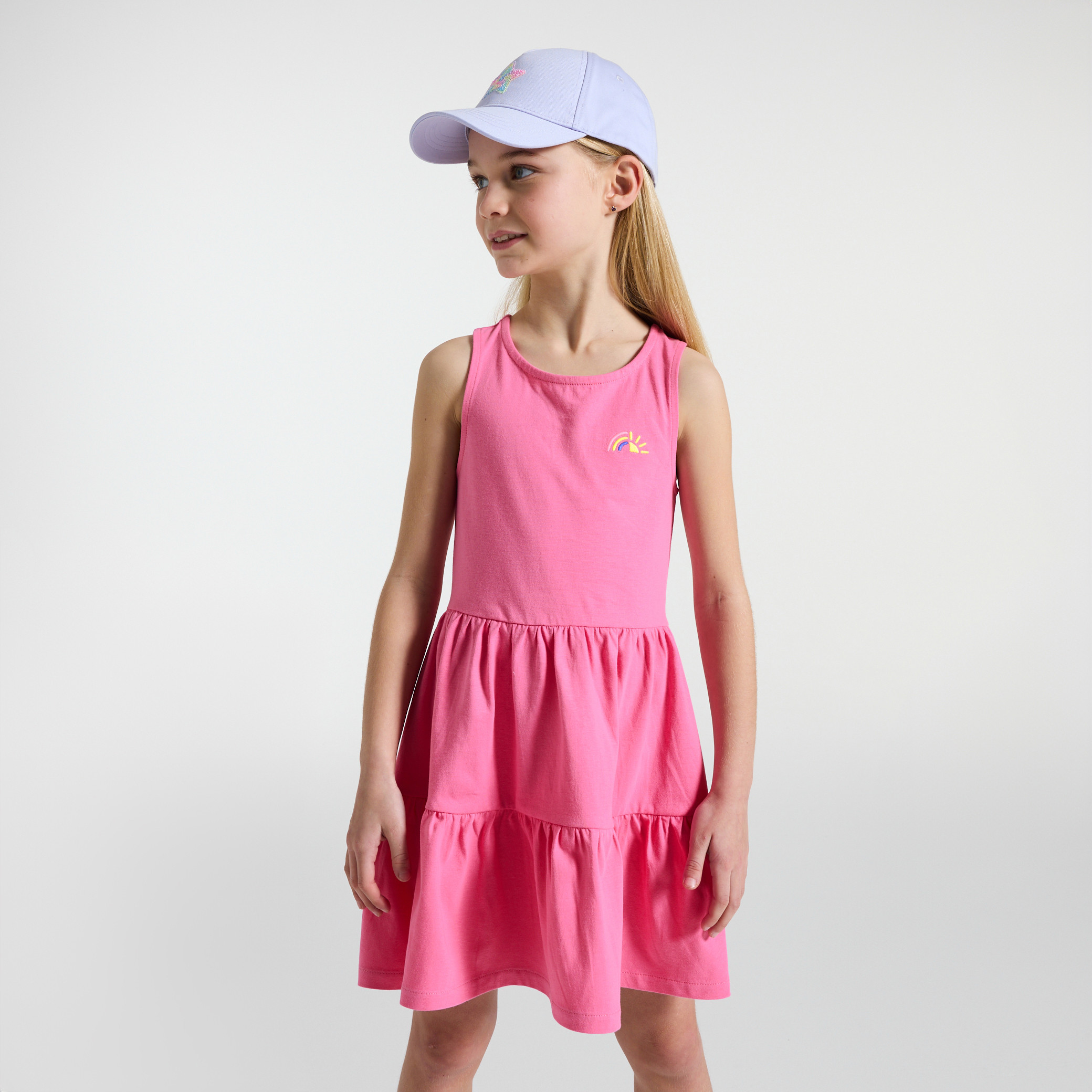 Robe rose sans manches fille - Rose malabar
