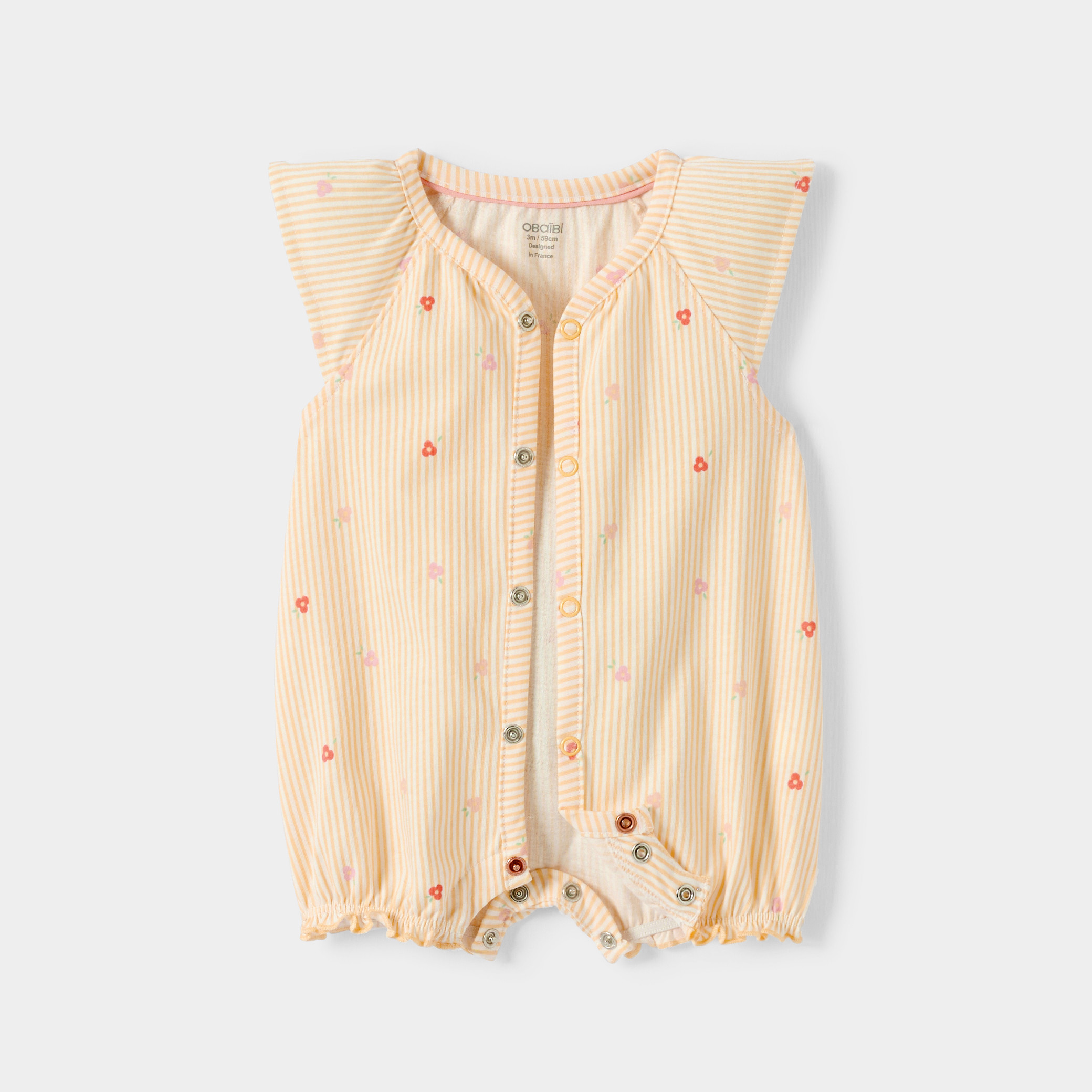Barboteuse rayée fleurie bébé fille jaune - Rayures rose