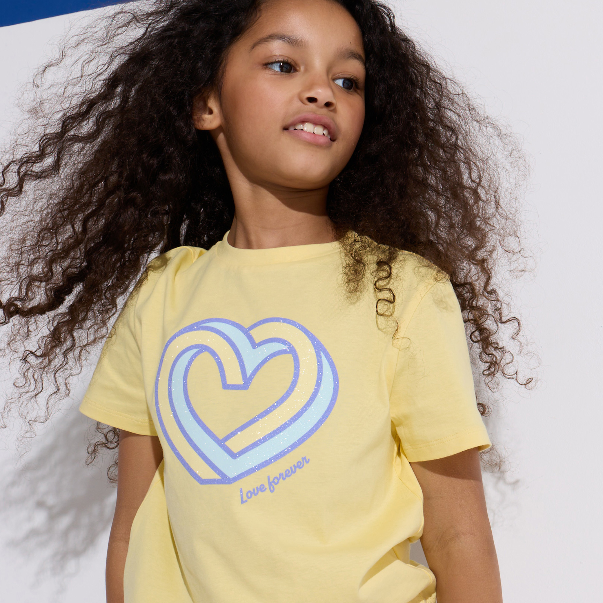 T-shirt coeur jaune fille - Jaune banane