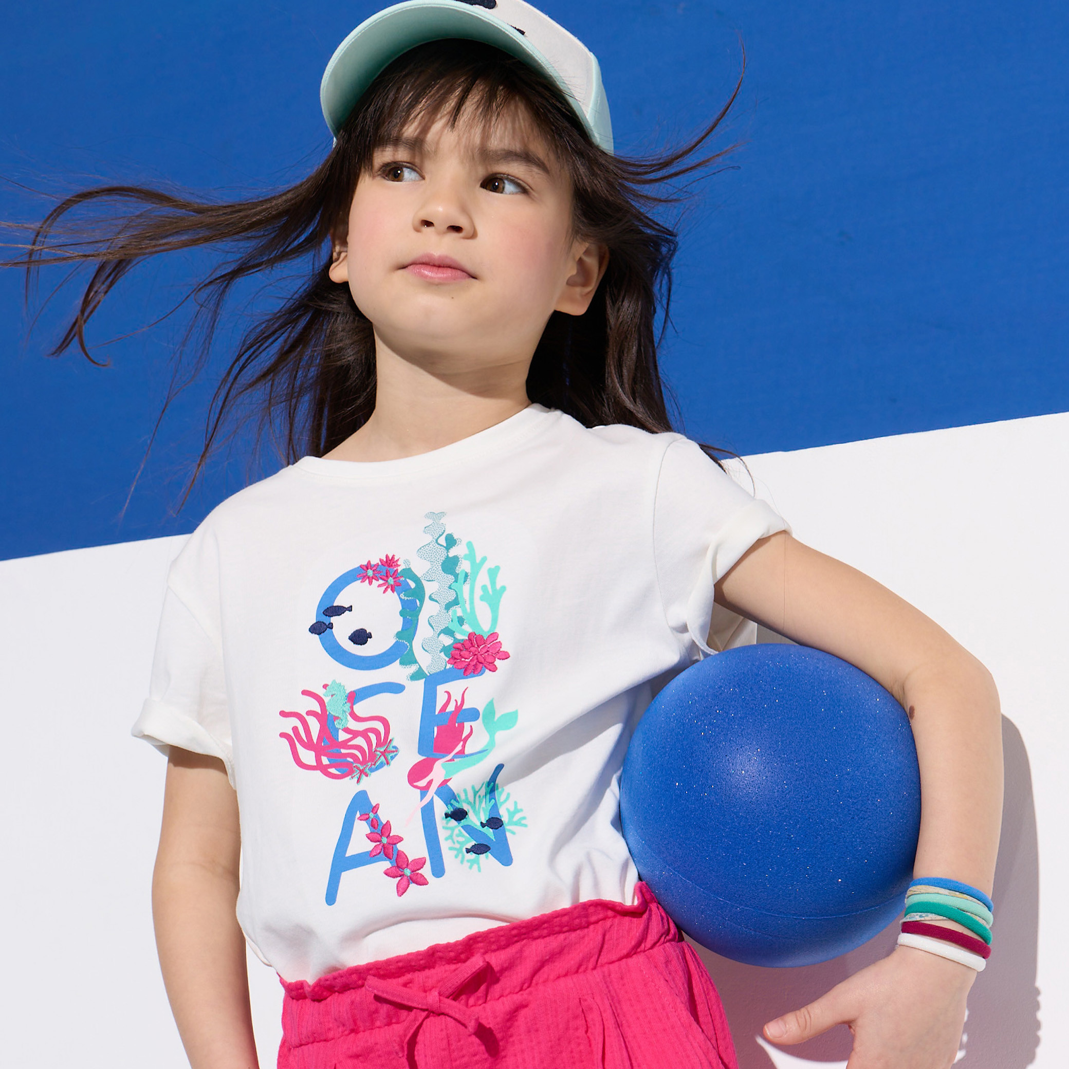 T-shirt océan blanc fille - Blanc écru