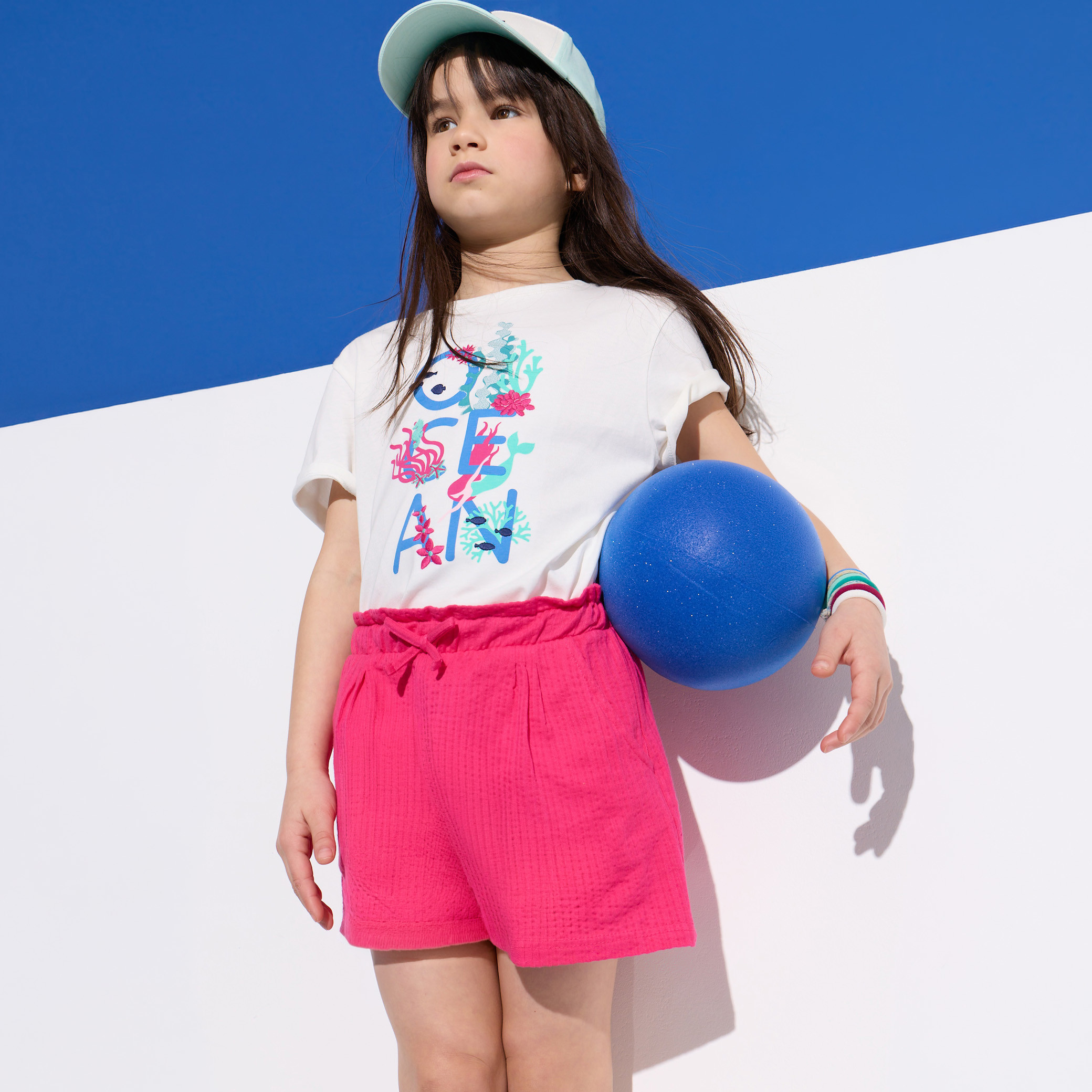 T-shirt océan blanc fille - Blanc écru