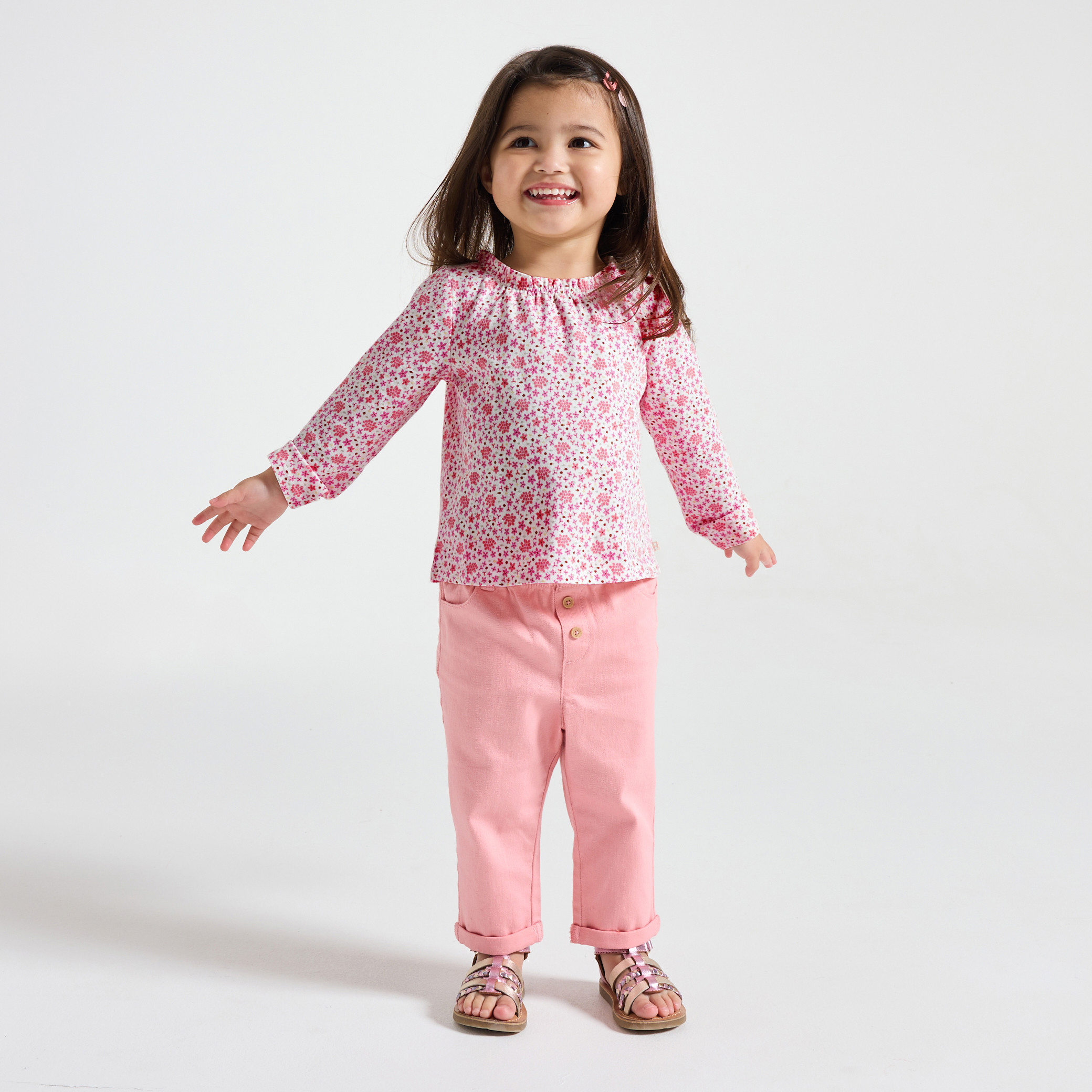 Tunique manches longues étoiles rose bébé fille - Imprimé rose