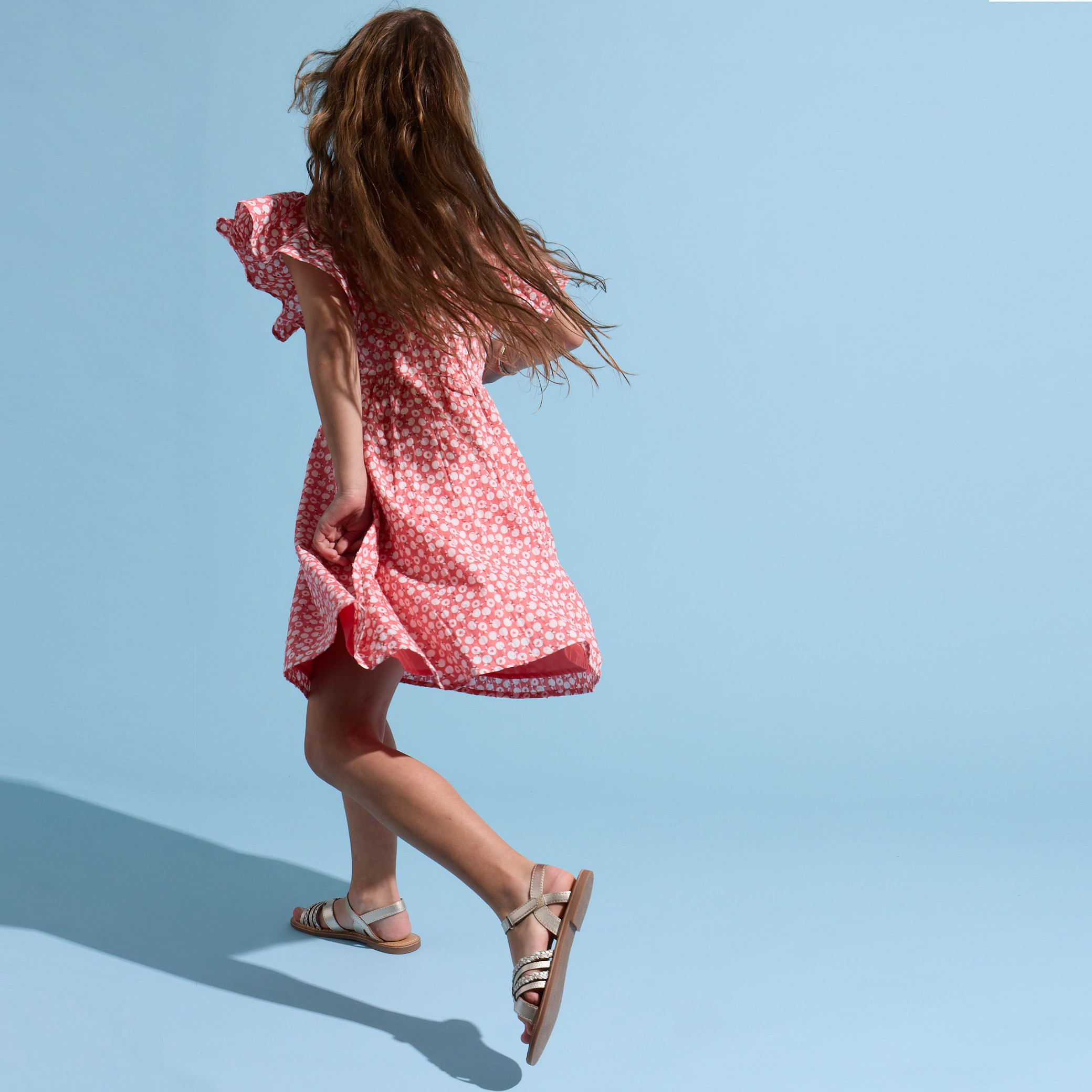 Robe rose imprimé fleurs fille - Rose Oeillet