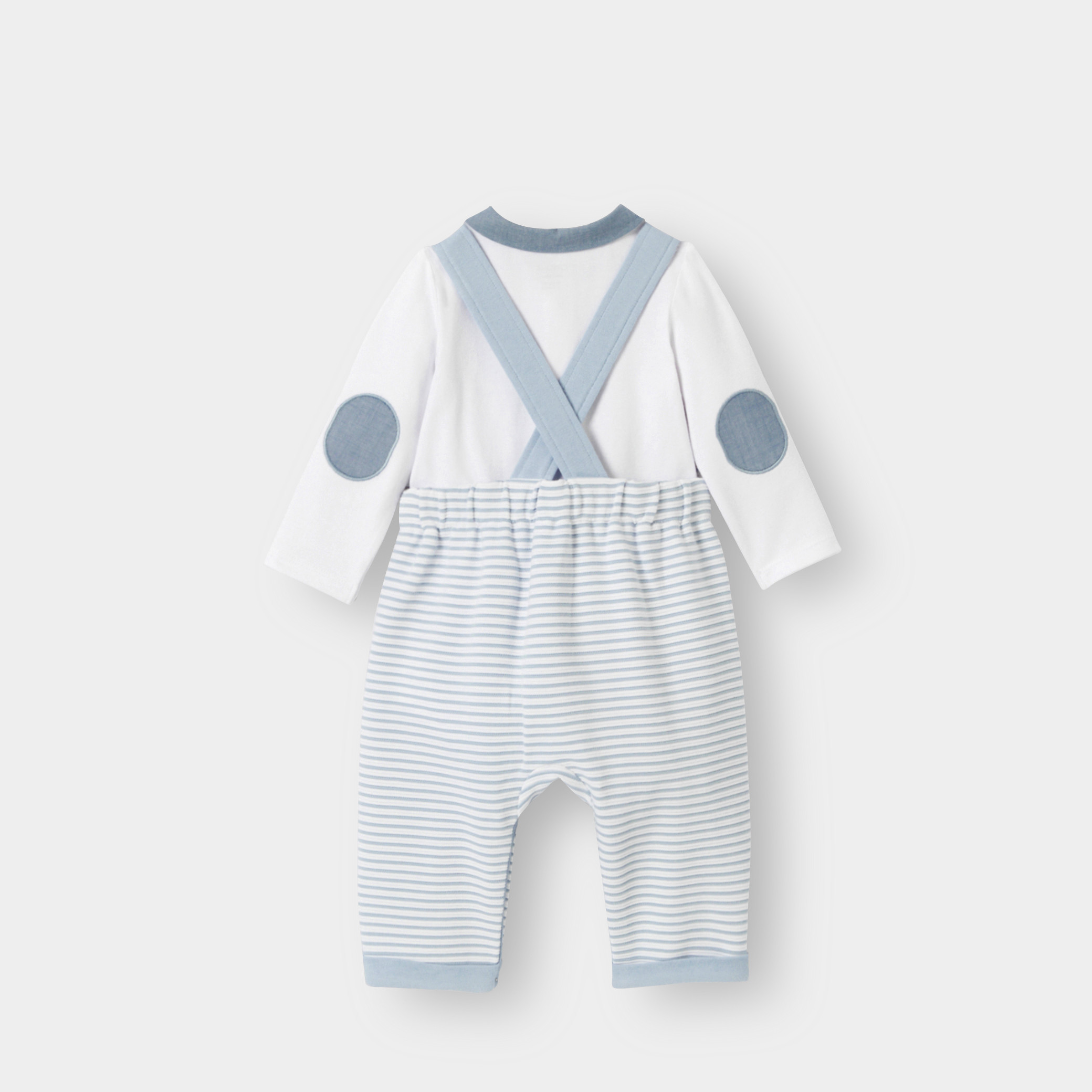 Salopette rayée et body blanc bébé garçon - Bleu ciel