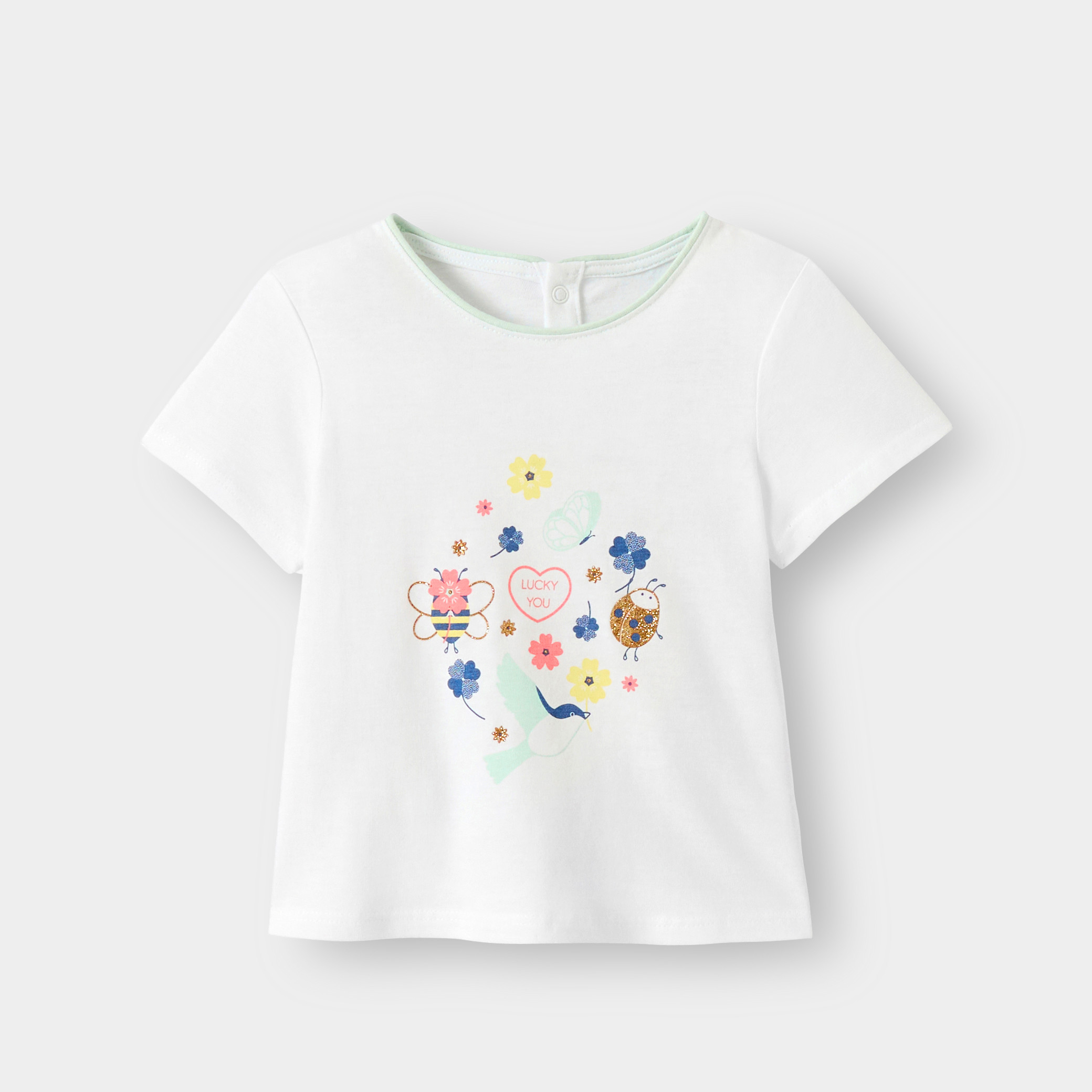 T-shirt blanc motif coloré bébé fille - Rose malabar