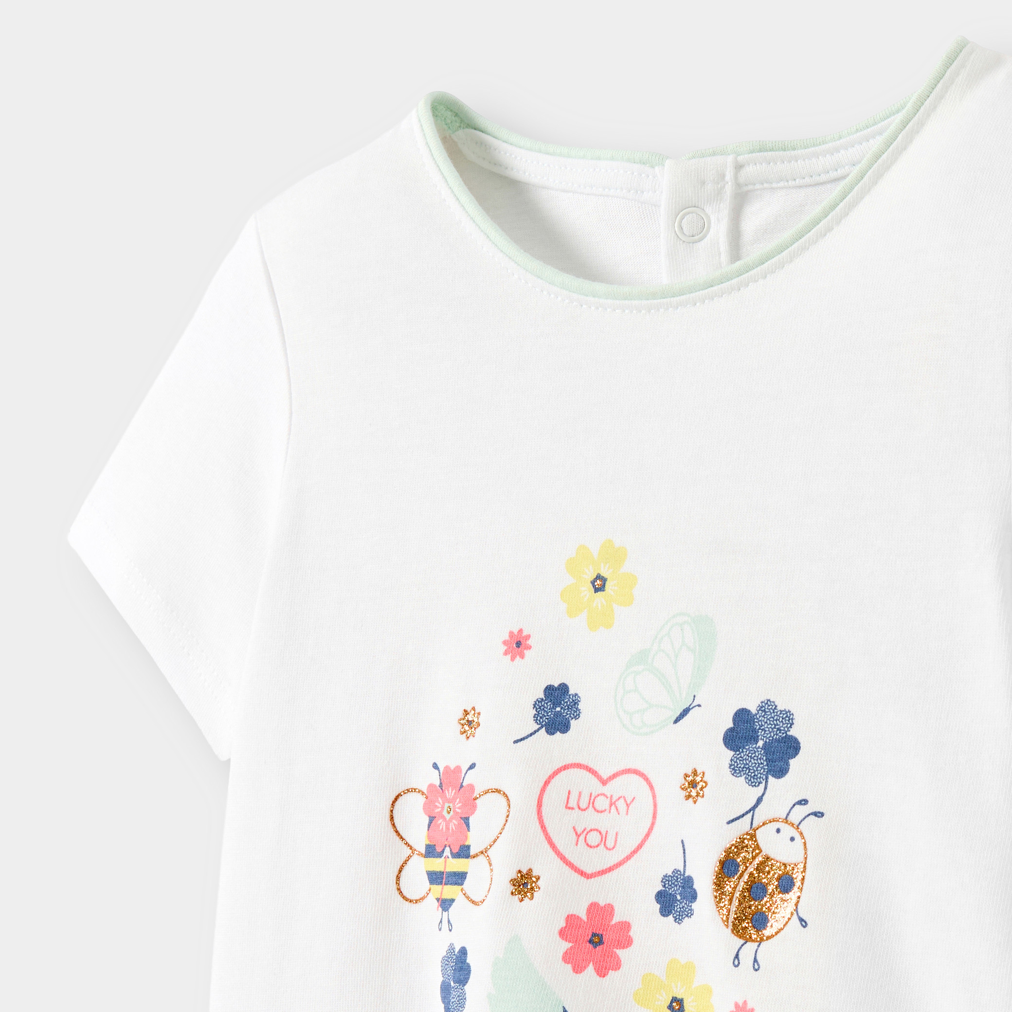 T-shirt blanc motif coloré bébé fille - Rose malabar