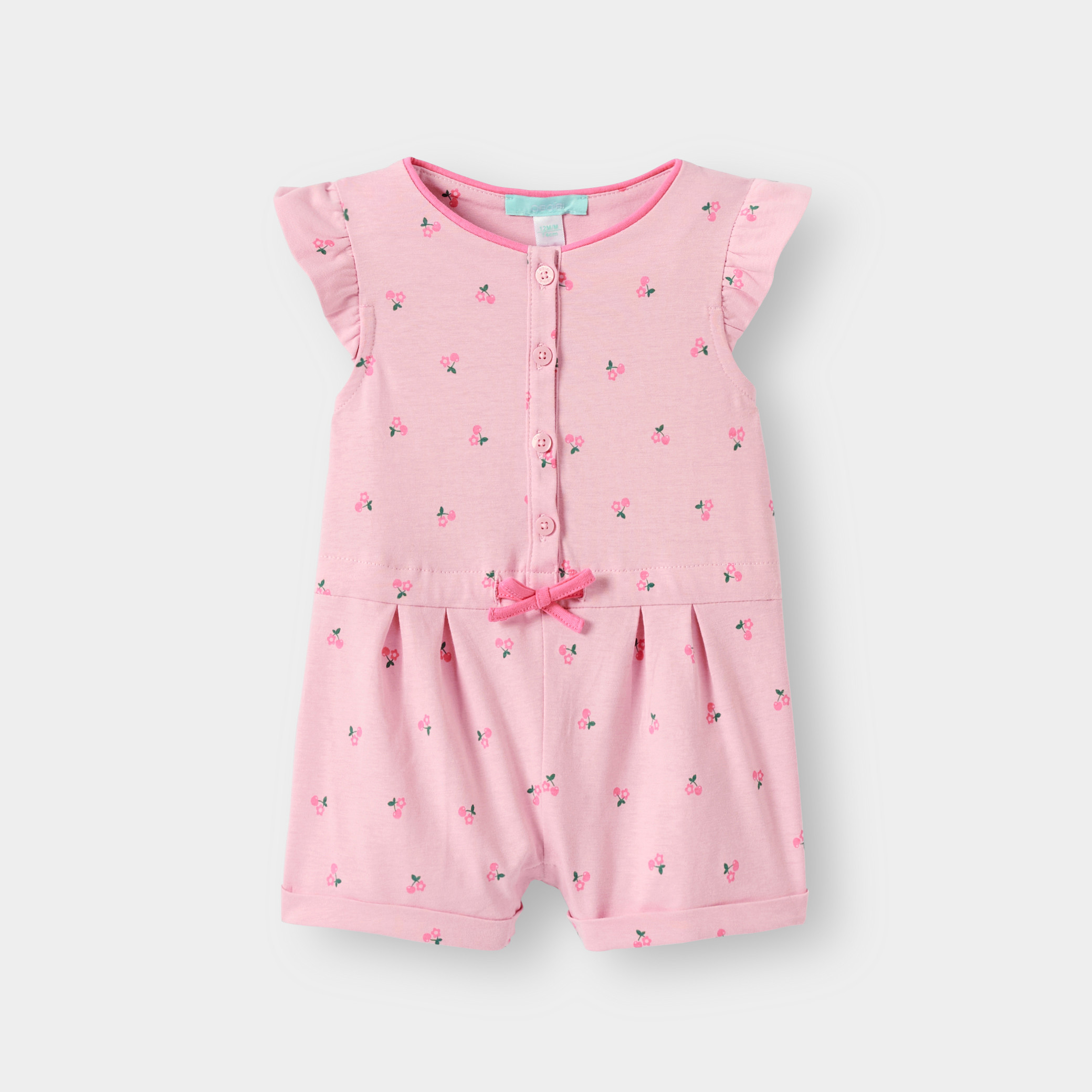 Combishort jaune fleuri fille - Imprimé rose