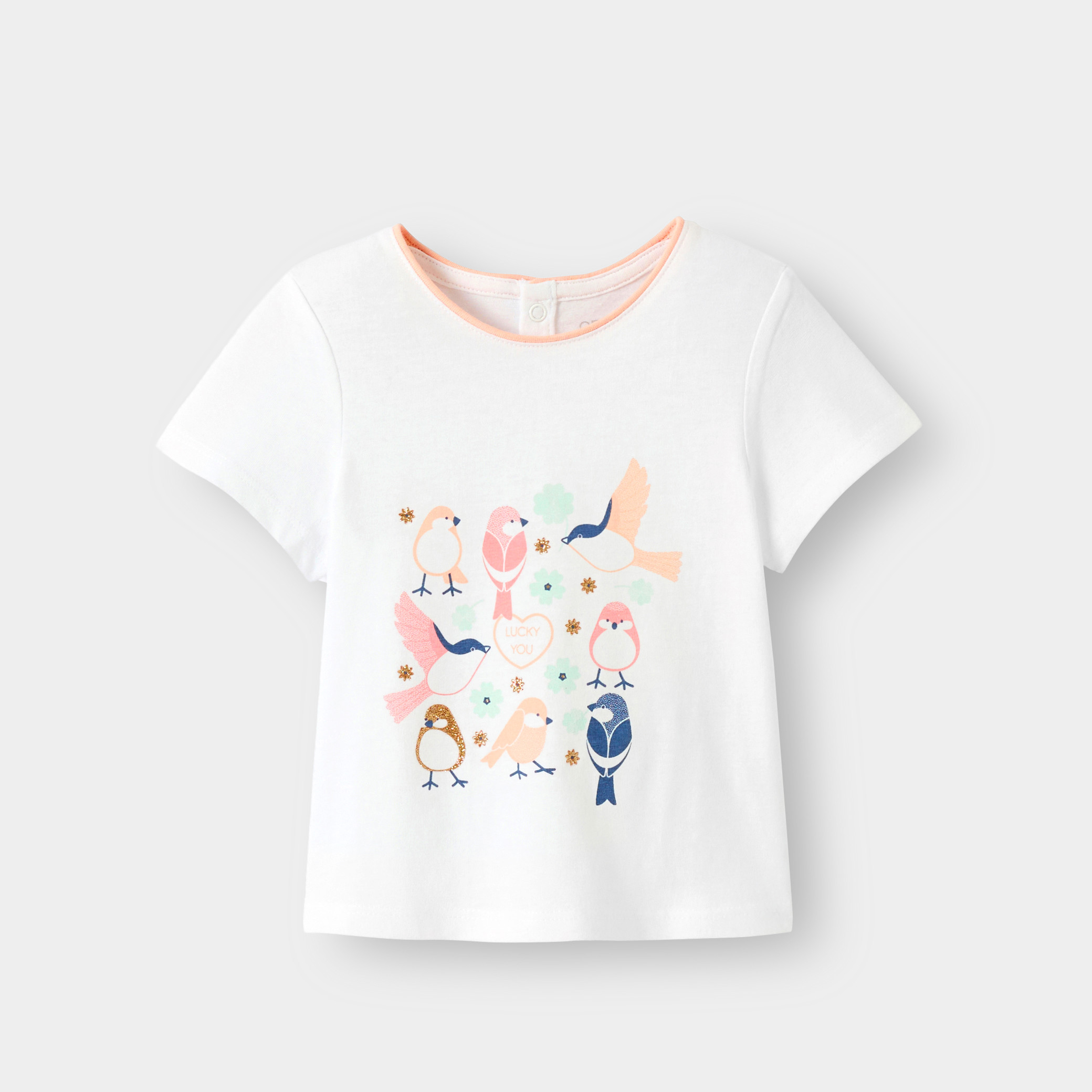 T-shirt blanc motif coloré bébé fille - Bleu clair