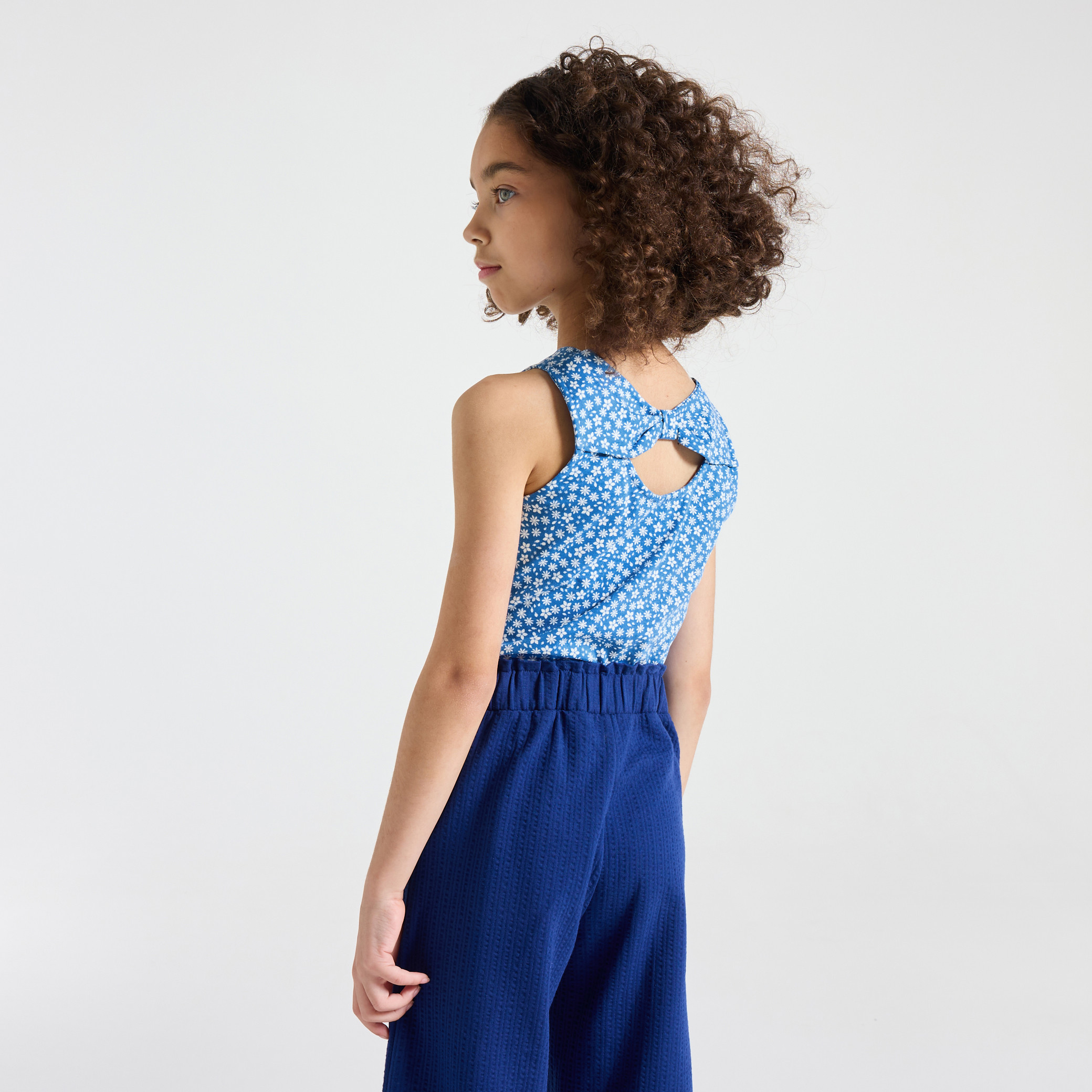 Débardeur jersey fleuri rose fille - Imprimé bleu