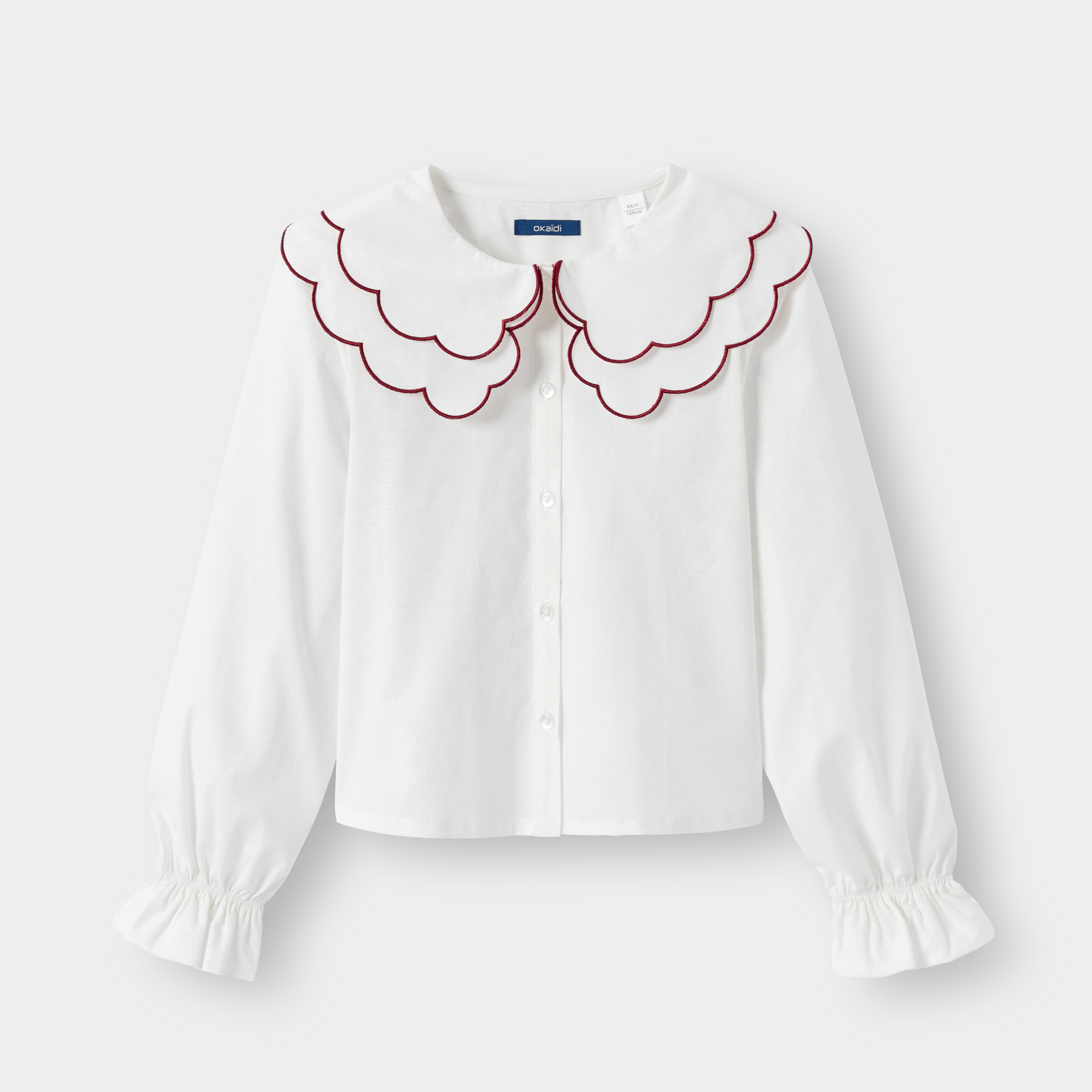 Chemisier popeline large col blanc fille - Blanc
