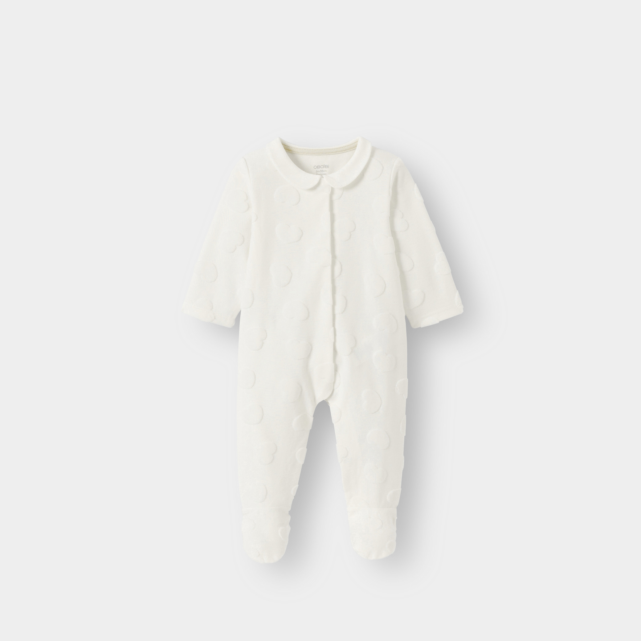 Dors-bien velours coeurs blanc bébé fille - Blanc écru