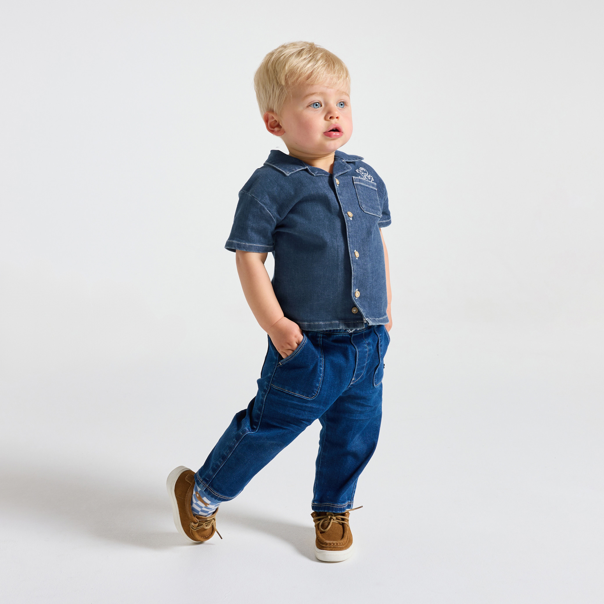 Chemise en denim bleu bébé garçon - Chambray Bleu