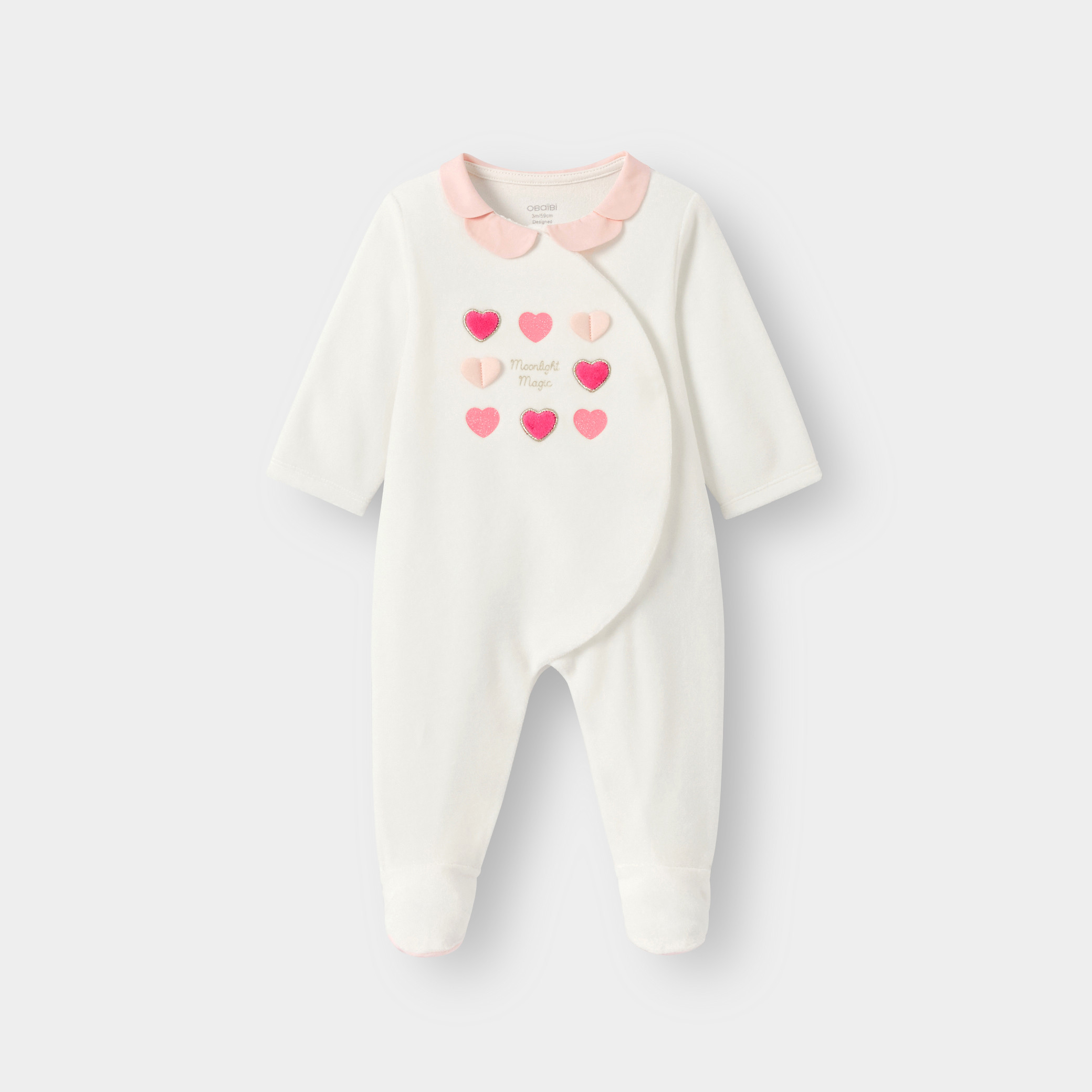 Dors-bien velours coeur blanc bébé fille - Blanc écru
