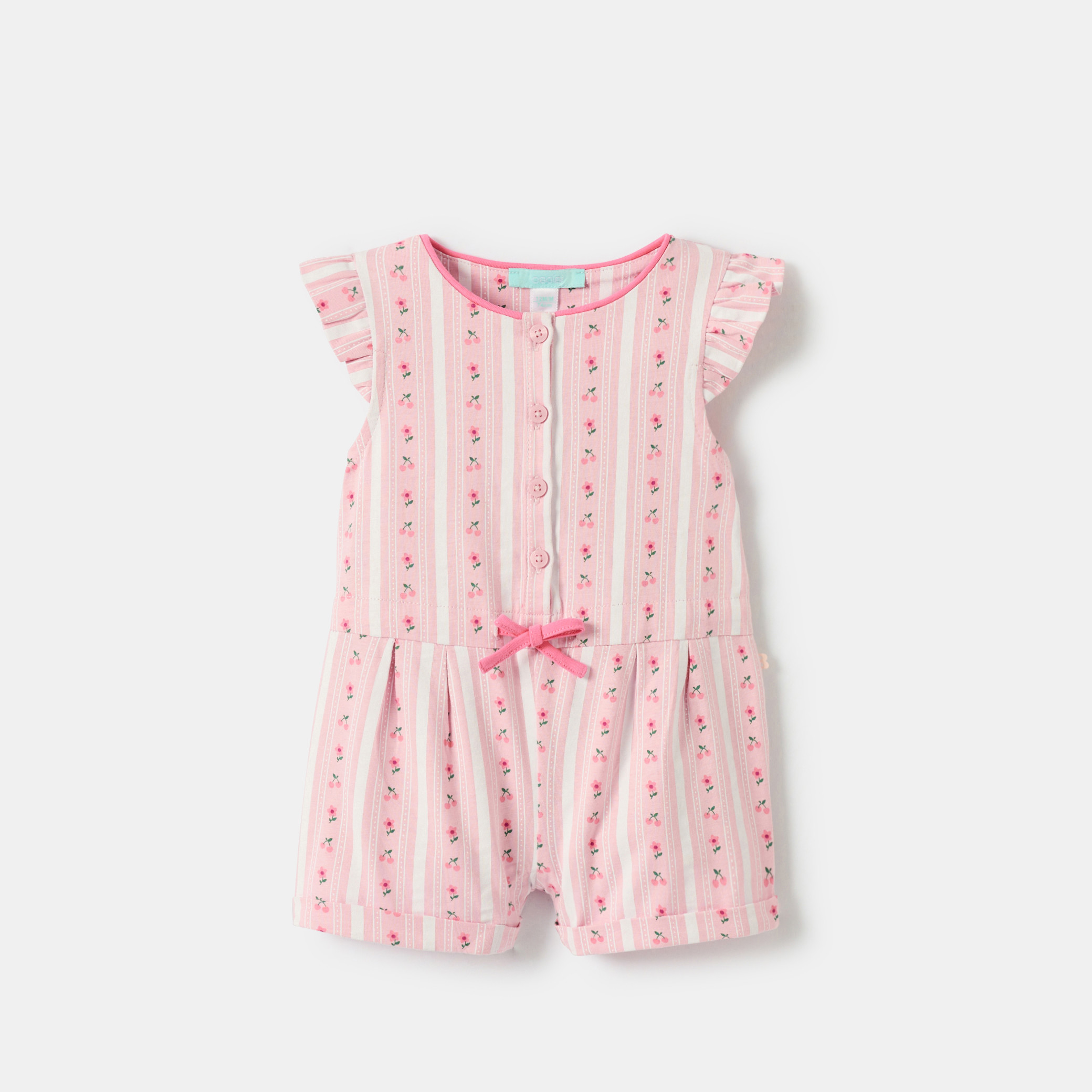 Combishort fleurs rose bébé fille - Rayures rose