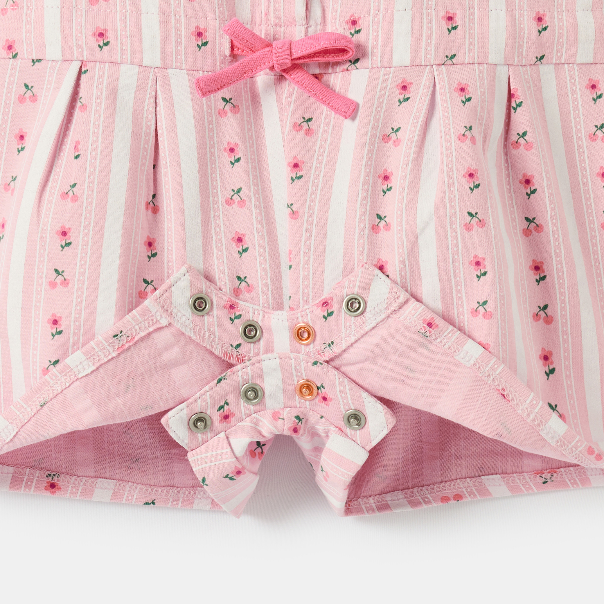 Combishort jaune fleuri fille - Rayures rose