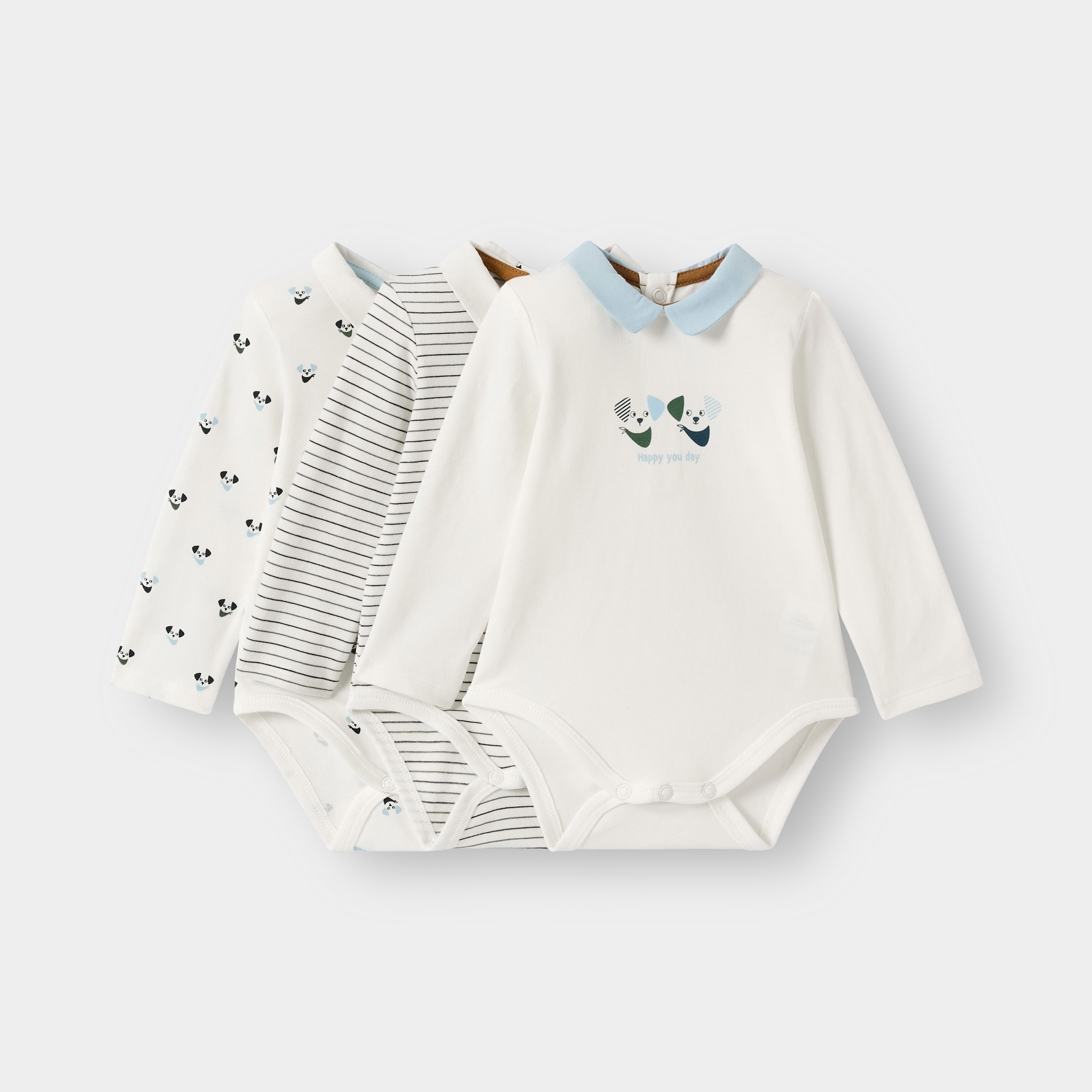 Lot de 3 bodys blancs bébé garçon - Default