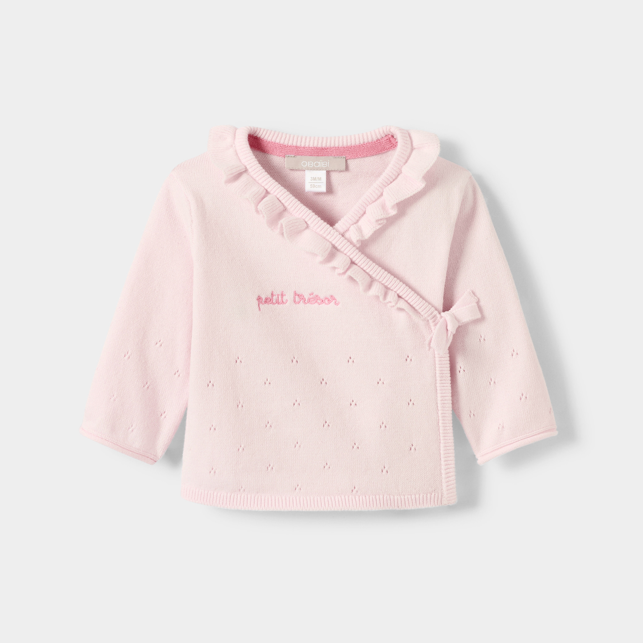 Pull et pantalon maille tricot rose bébé fille - Rose poudre