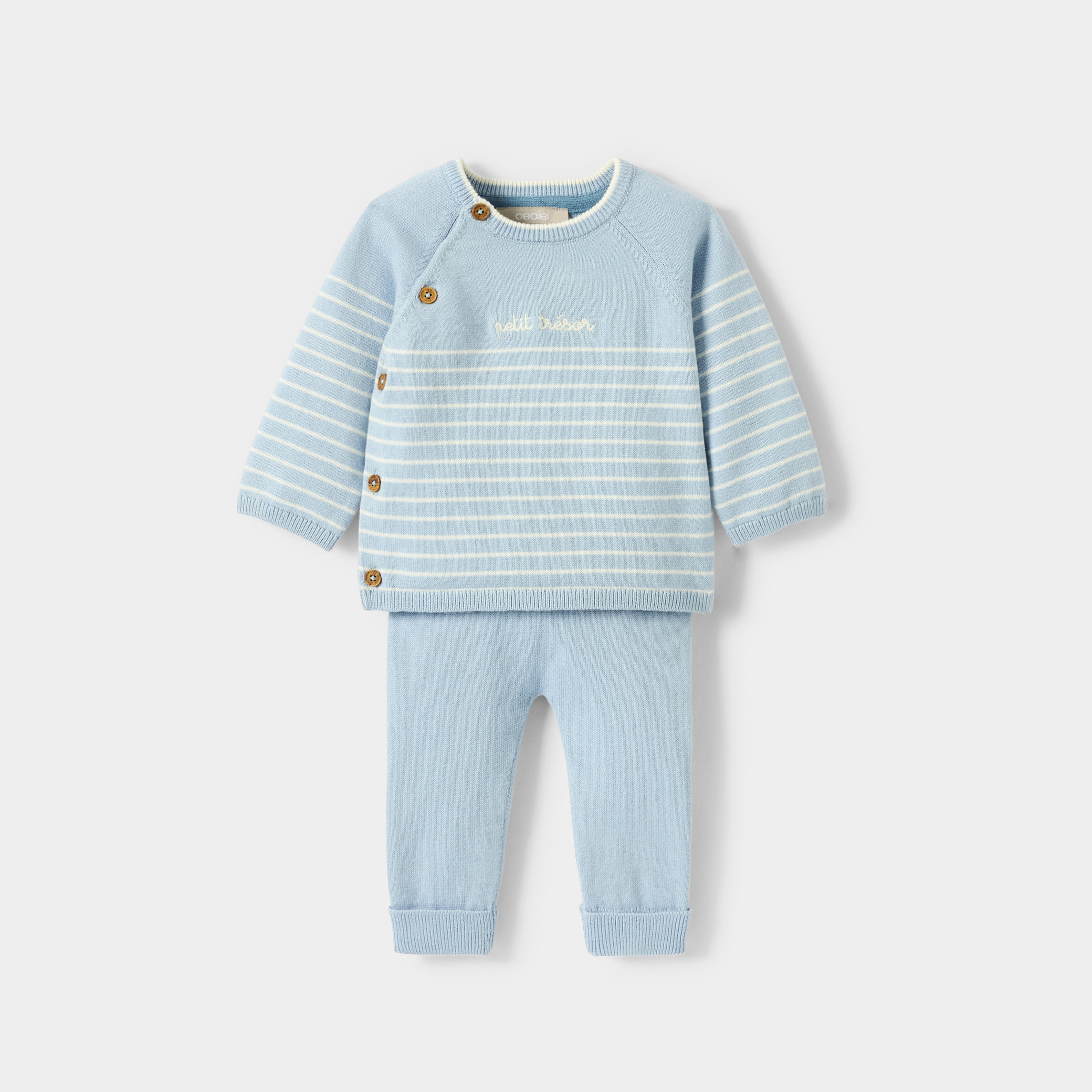Pull et pantalon maille tricot bleu bébé garçon - Bleu ciel