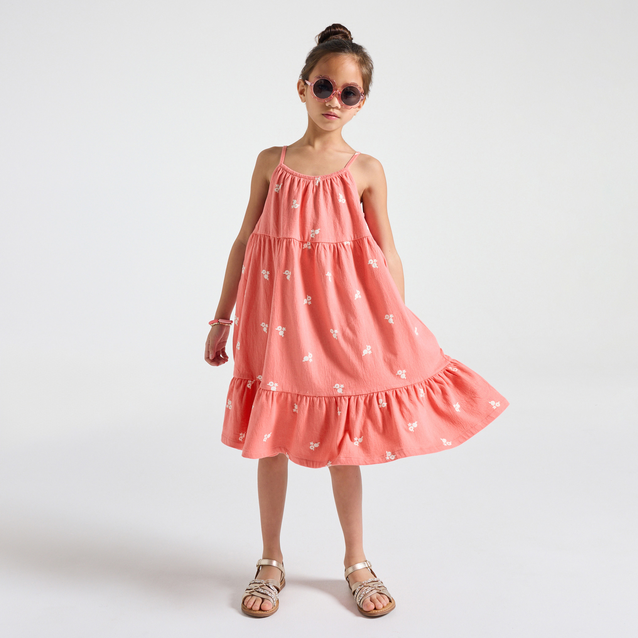 Robe longue à bretelles rose fille - Rose Oeillet