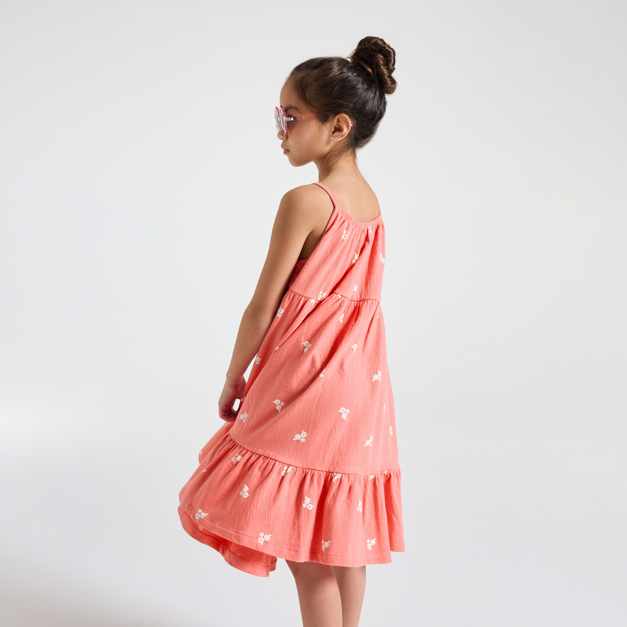 Robe longue à bretelles rose fille - Rose Oeillet