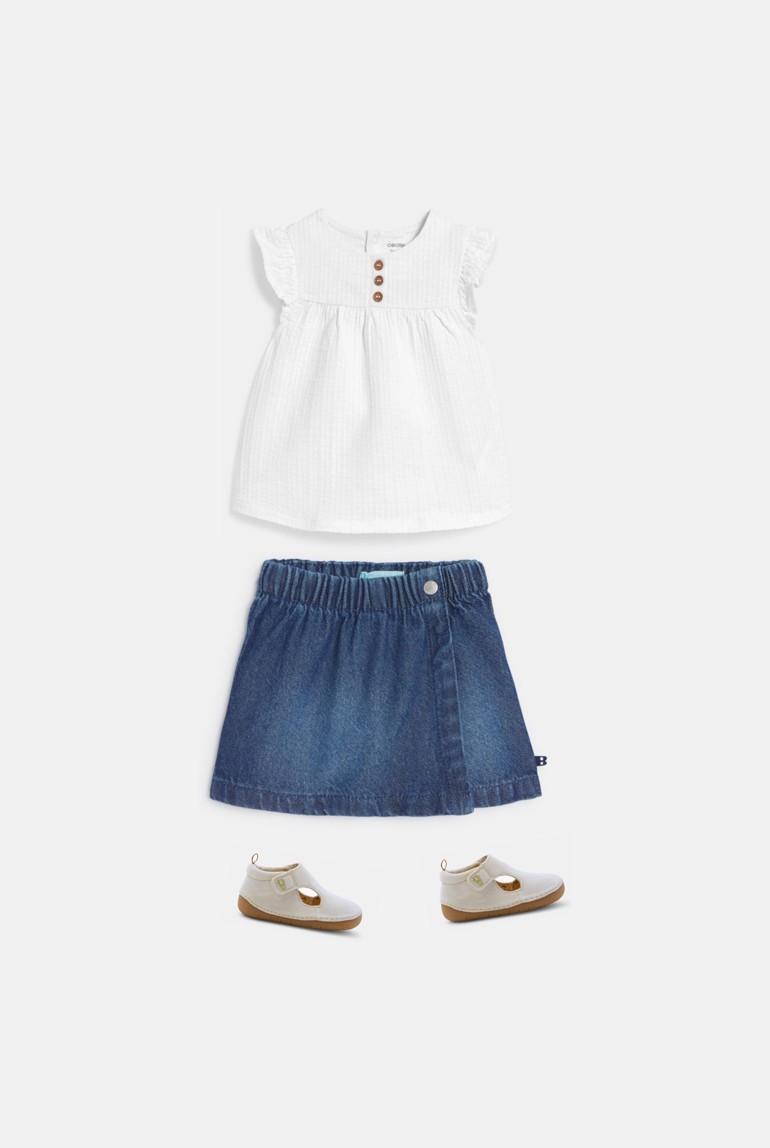 Blouse coton seersucker rose bébé fille - Blanc