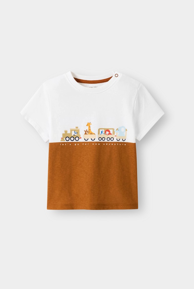 T-shirt train animaux marron bébé garçon - Marron caramel