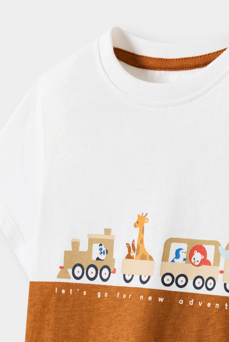 T-shirt train animaux marron bébé garçon - Marron caramel