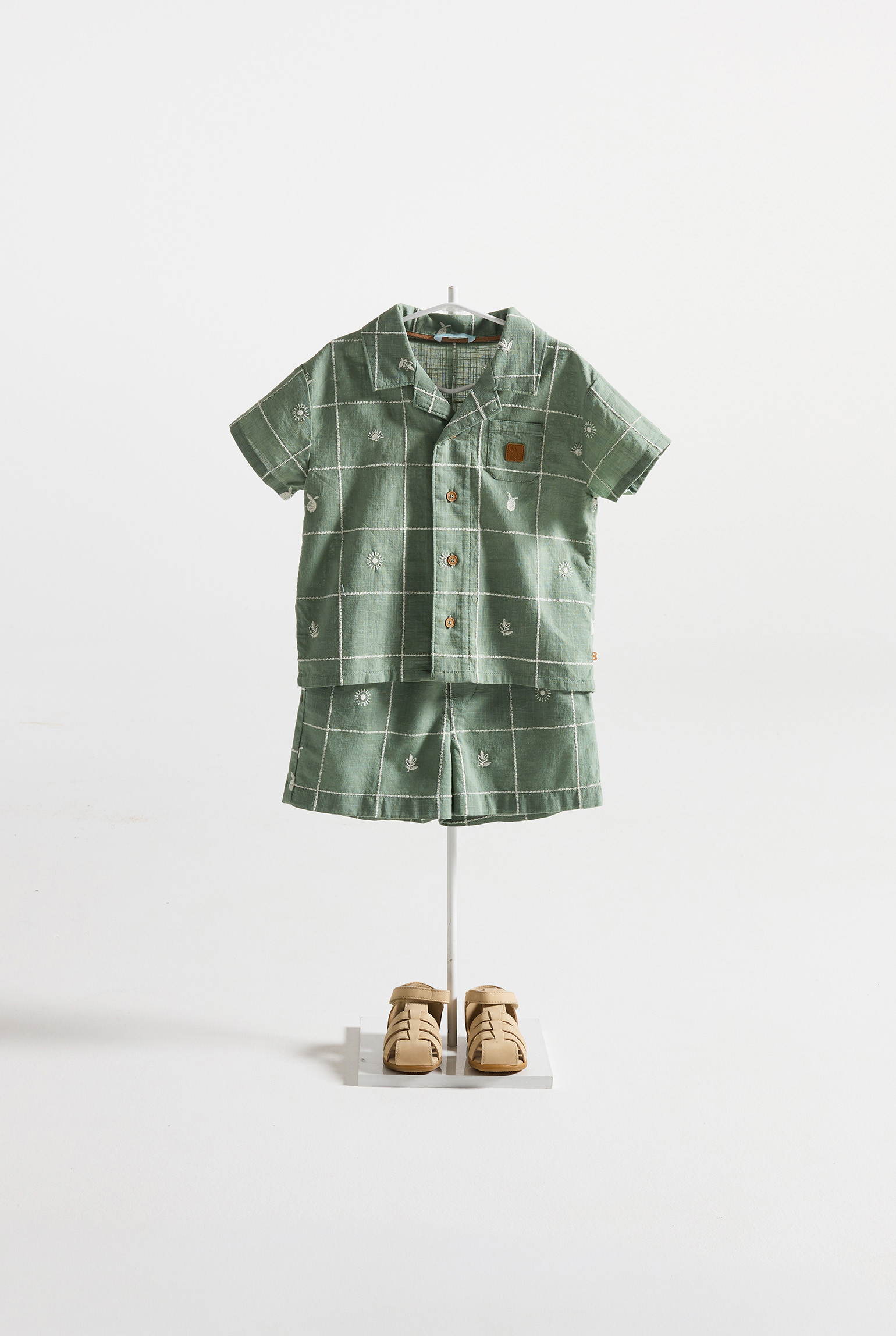 Chemise en denim bleu bébé garçon - Vert olivier