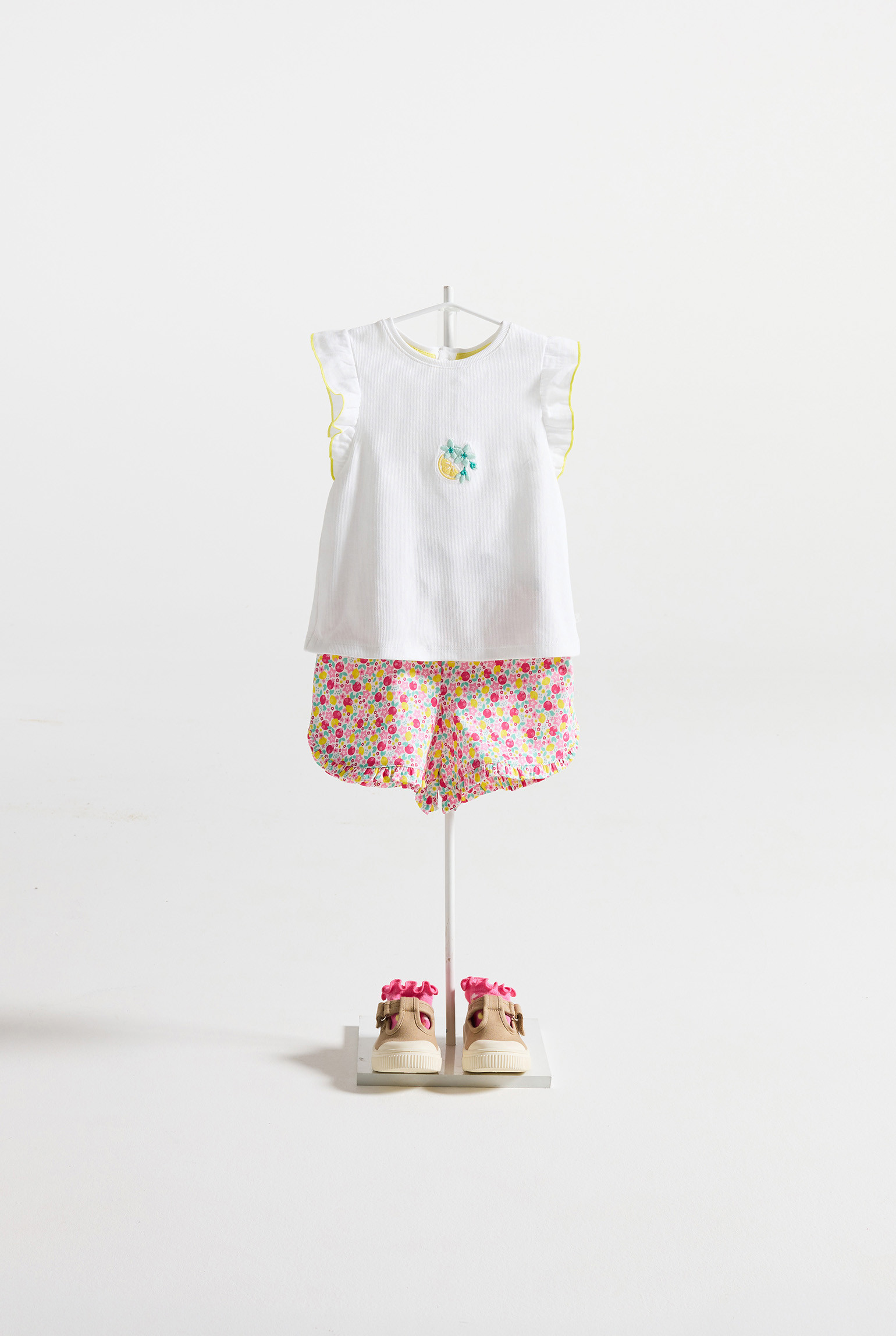 T-shirt blanc à motif bébé fille - Lime Clair