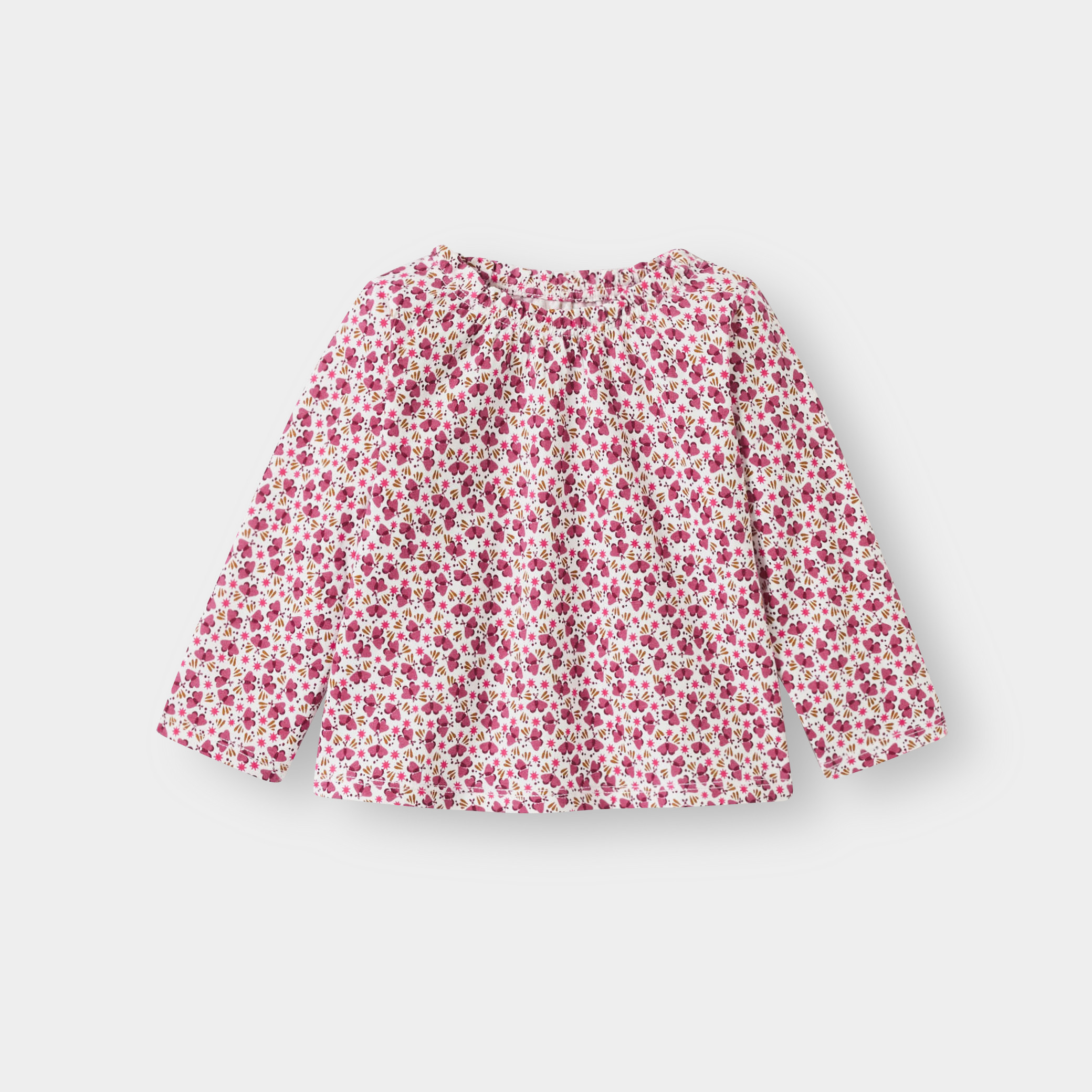 Blouse papillons bleu bébé fille - Imprimé rose