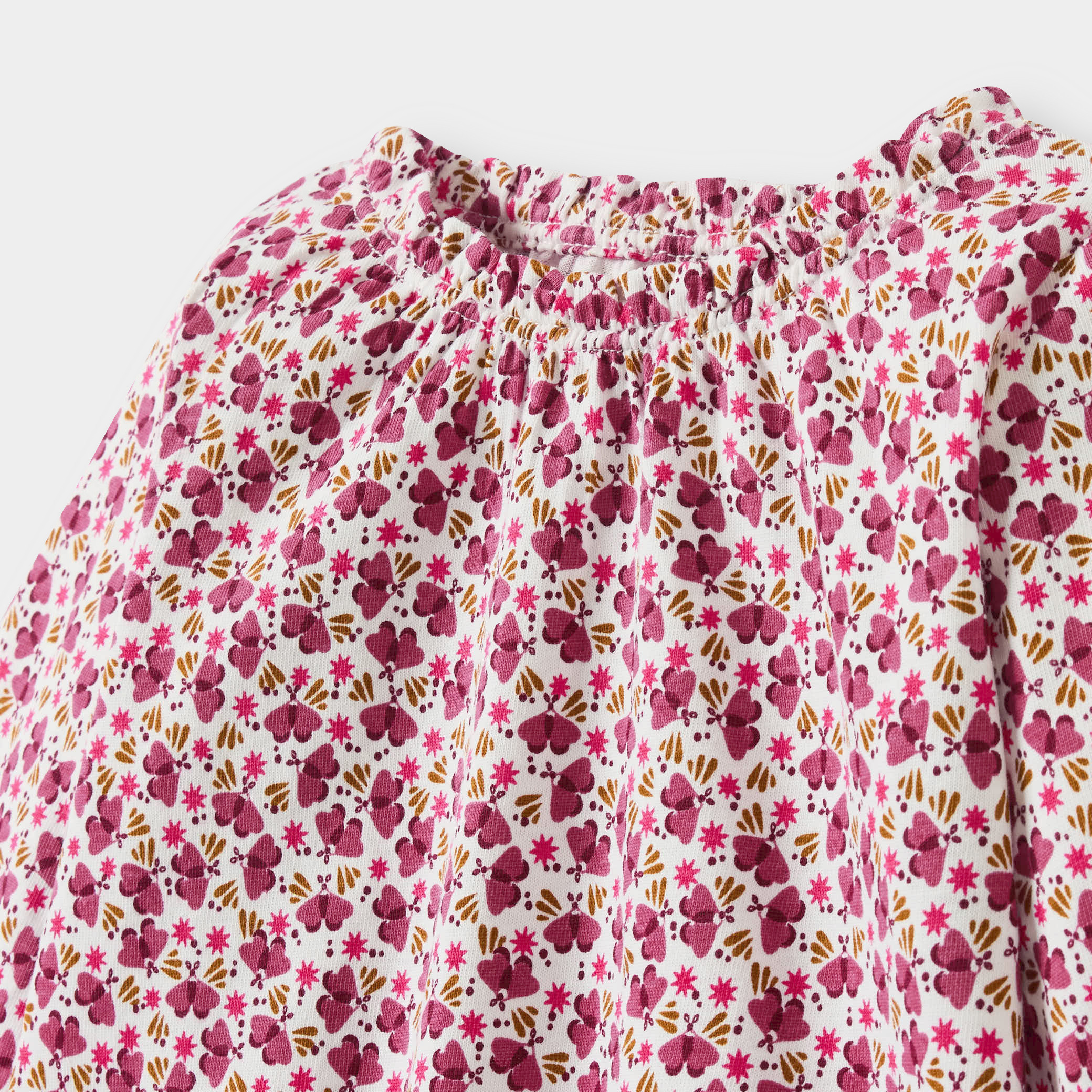 Blouse papillons bleu bébé fille - Imprimé rose