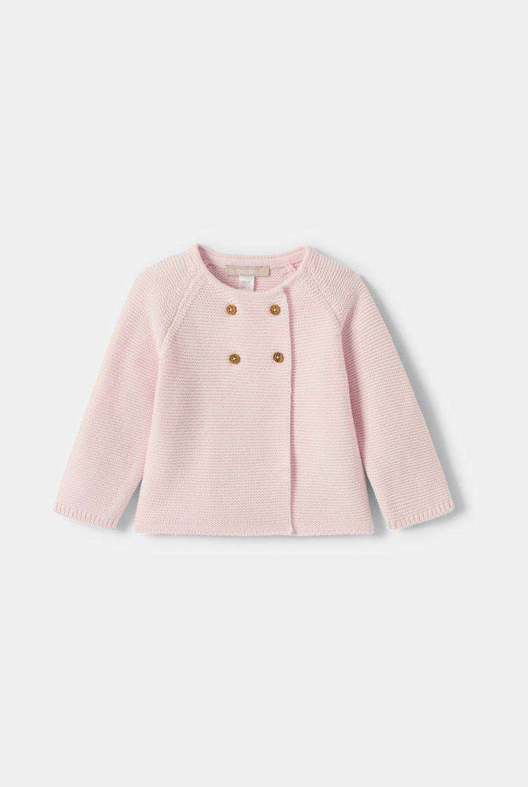 Gilet manches longues bleu nuit bébé fille - Rose poudre